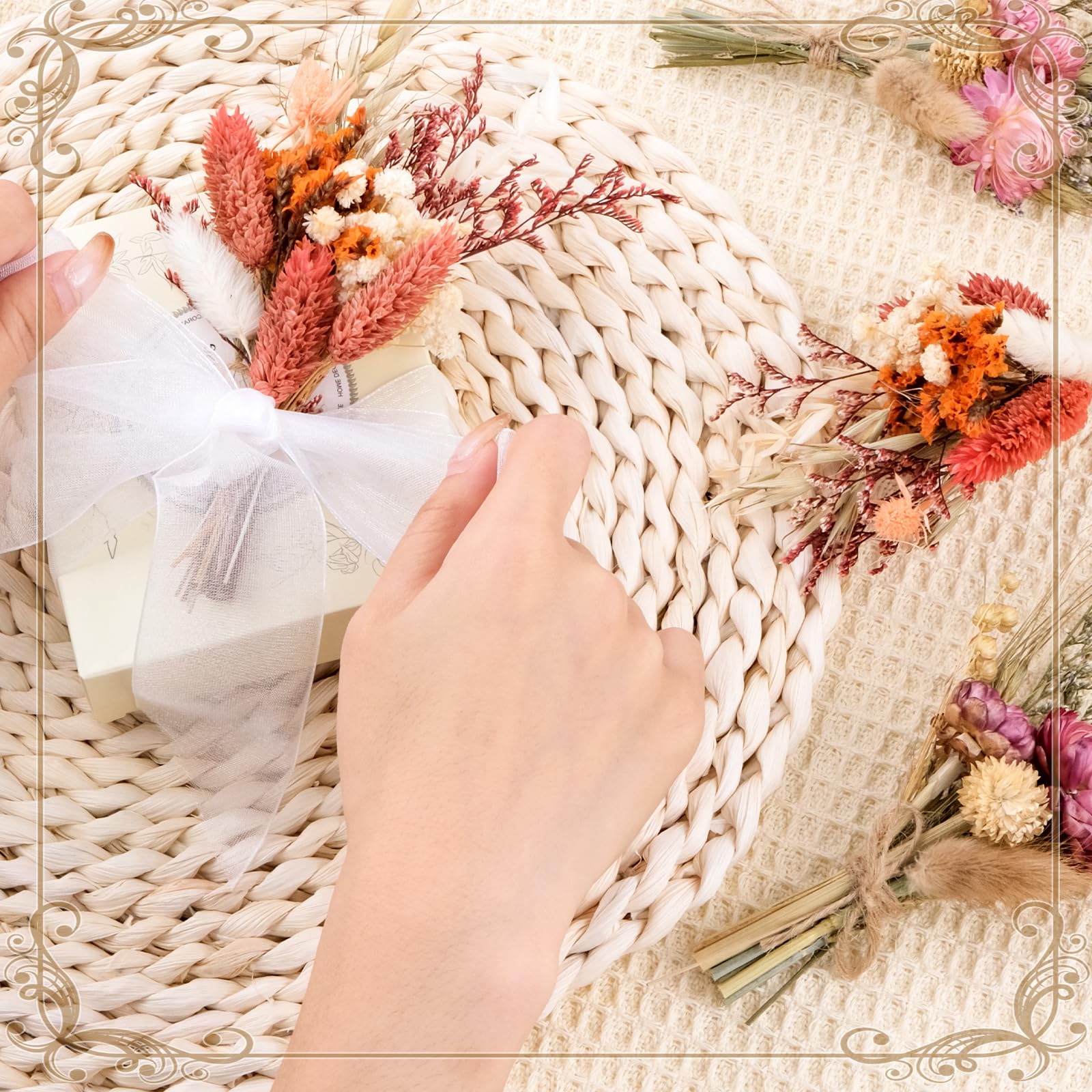 6 Bündel Mini Boho Trockenblumenstrauß Klein Trockenblumen Blumen Natürliche Getrocknete Blumenstrauss für Boho Deko Bilderrahmen DIY Handwerk, Hochzeitsdeko & Party