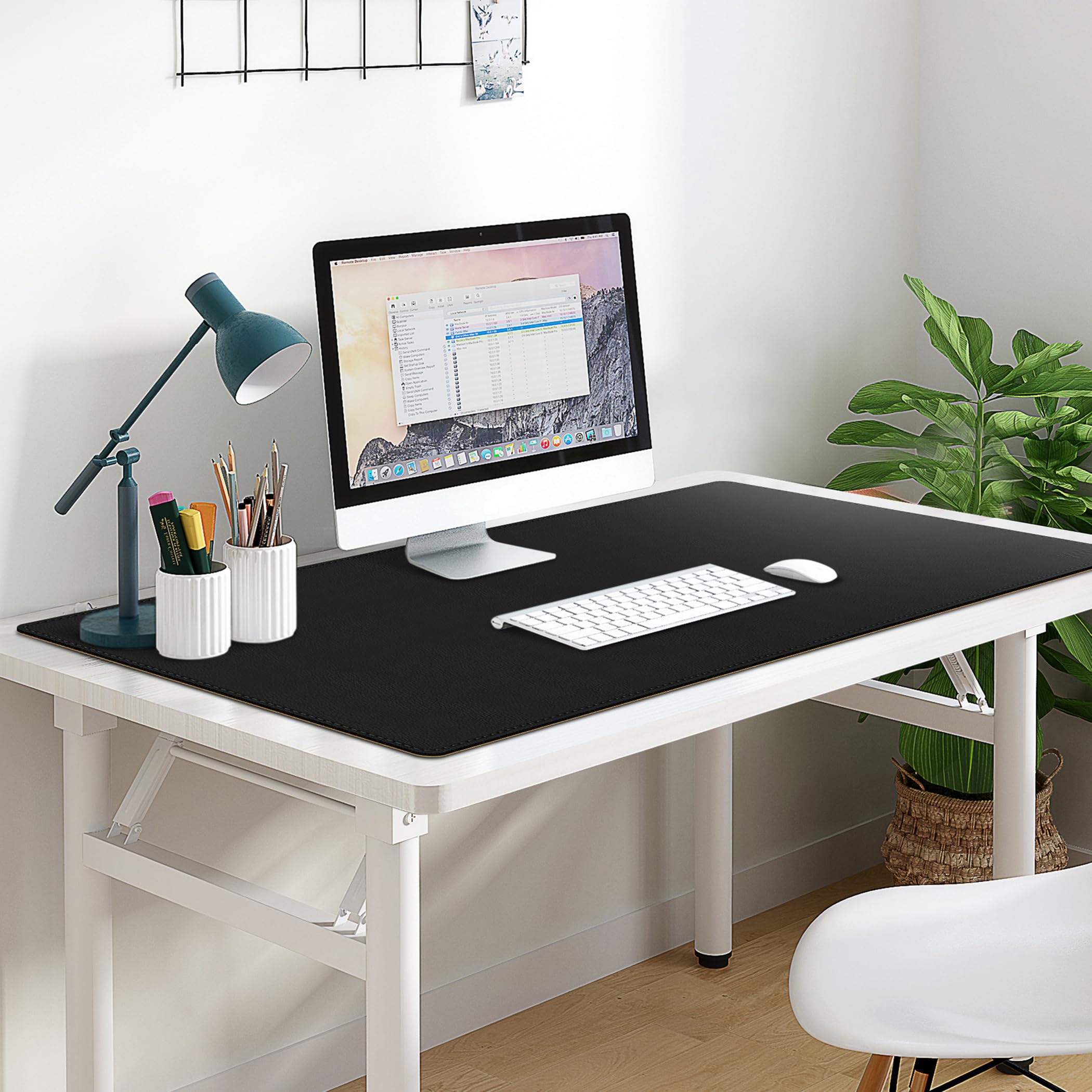 Vyaaa Tapis de Bureau en Cuir, 100 x 60cm Sous Main, Double Face Tapis de Souris pour la Maison ou le Bureau (Noir)
