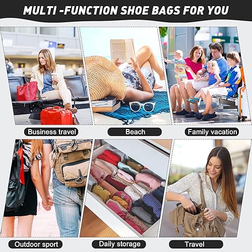 Miniatura 7 de 12 bolsas para zapatos de viaje, bolsas de polvo para zapatos, bolsa de franela negra, fundas lavables con cordón transpirable para equipaje
