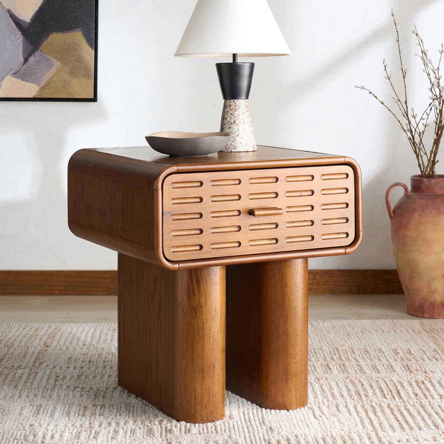 SAFAVIEH Couture Collection Torricelli Mid-Century Modern 1-Drawer Nightstand Bedside Accent Table