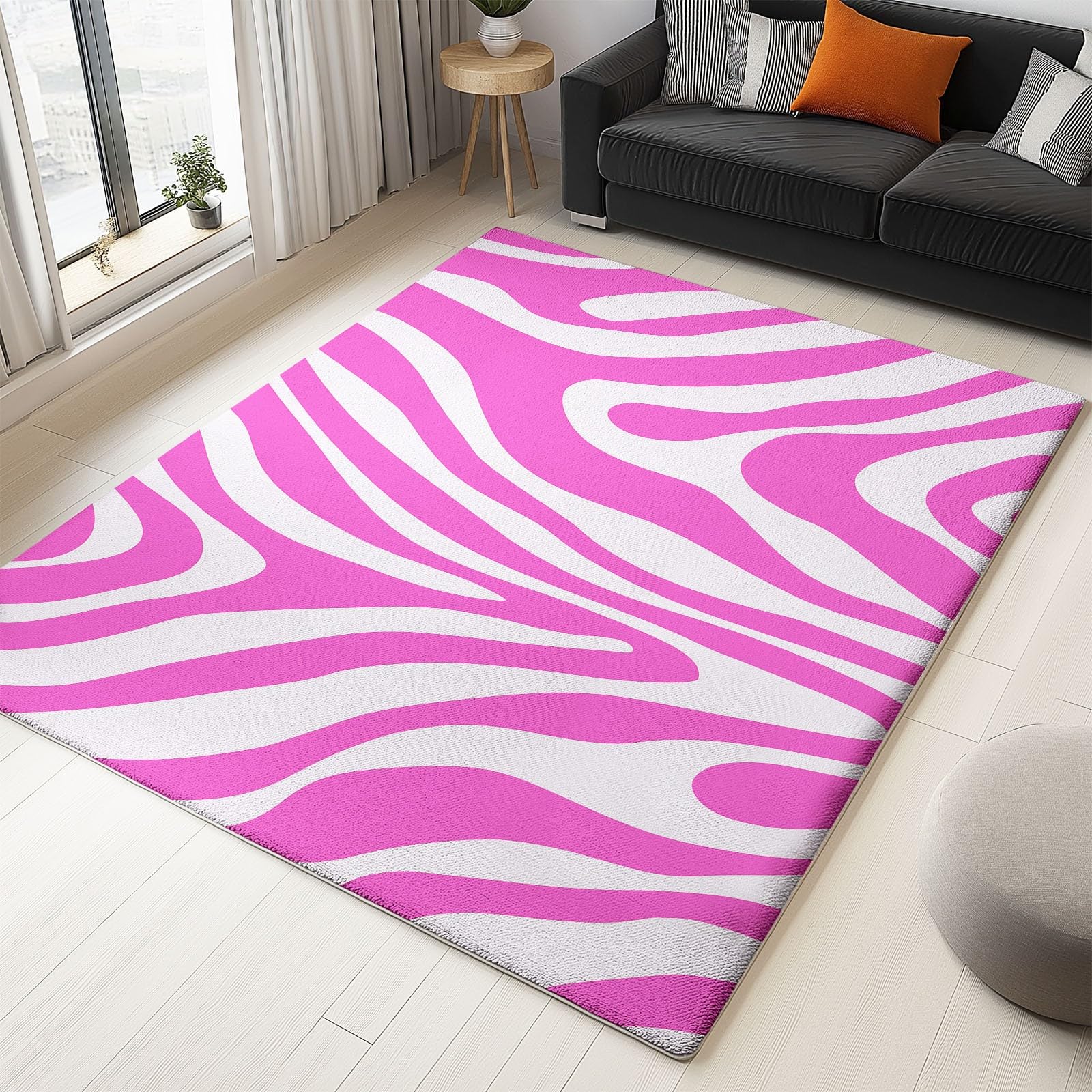 Tapis de salon zèbre 160 x 230 cm lavable en machine à poils courts