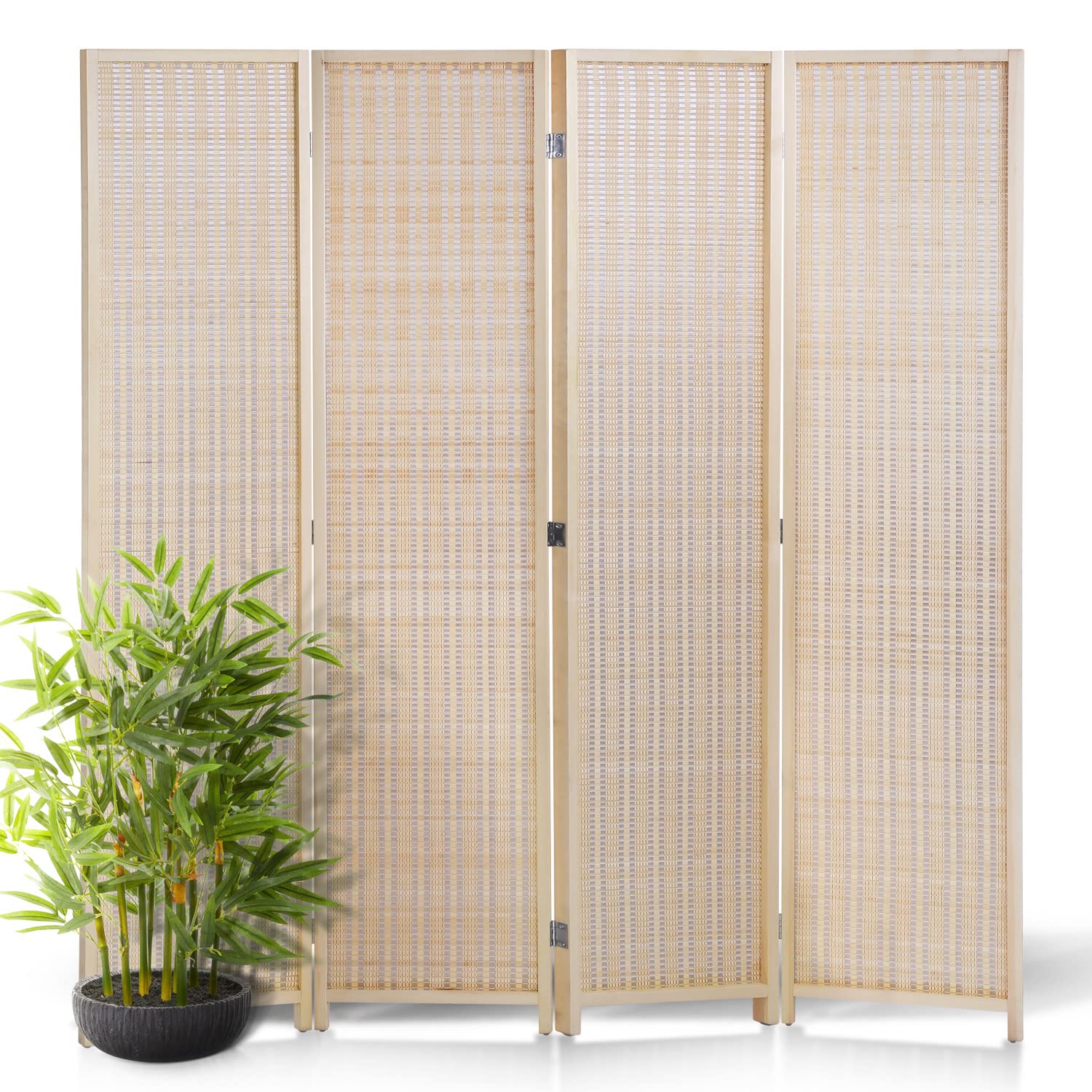 Room Divider Folding Privacy Screens 6 Ft 4 Panel Bamboo Portable Divider Wall Freestanding Partition Room Divider Screen for Room Separator Home