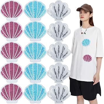 KuuGuu 15 PCS Ocean Sequin Iron on Patches Cute Shell Decoration Applique Shiny Embroidery Patch Glitter Iron on Sew on Emblem for Clothing, Bags, Hats, Jackets, Jeans DIY Accessory Craft