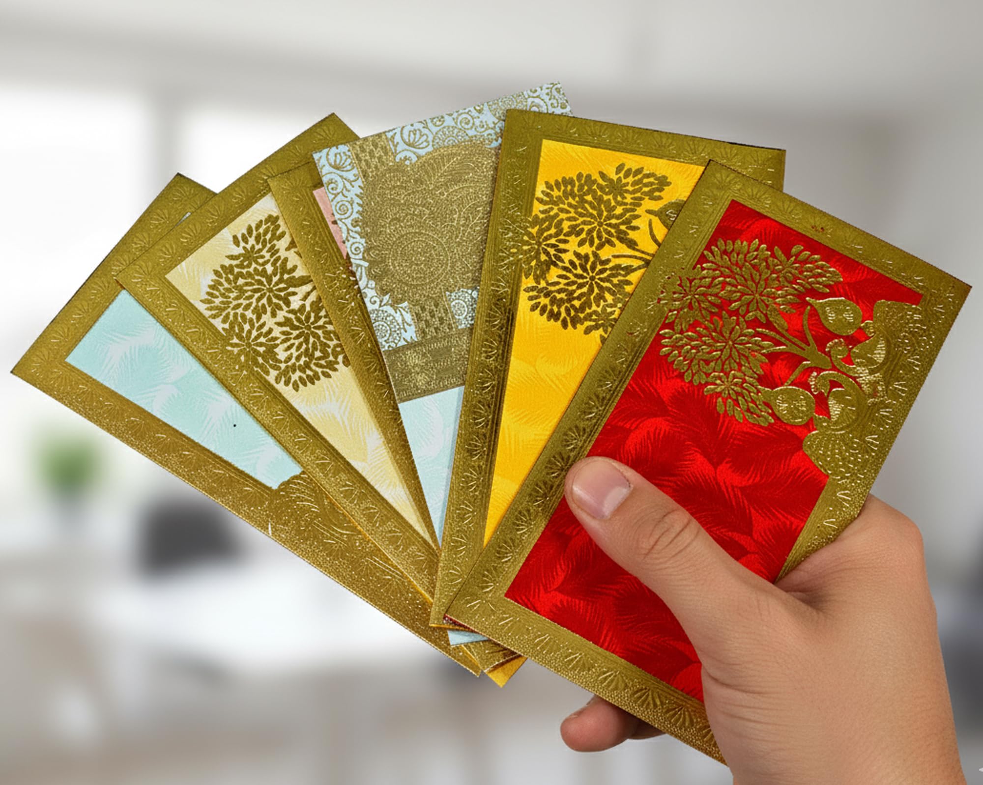 Esplanade Envelope for Cash Shagun Lifafa Set | Multicolour with Golden Detailing Envelopes for Gifting Money | Wedding Sagan, Eid, Rakhi, Festival, Family & Corporate (Tree Set of 10)