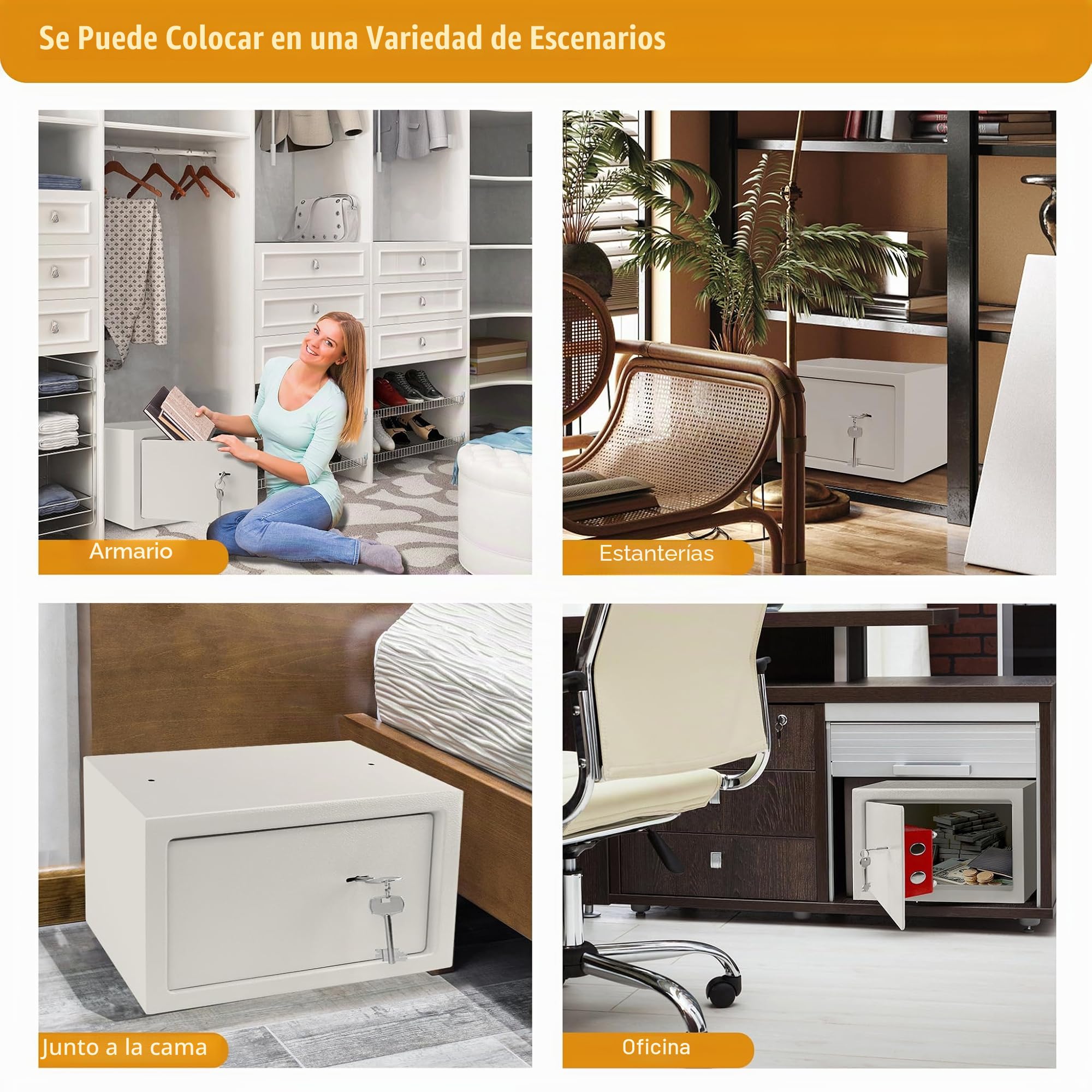 Froadp Caja Fuerte para Muebles con Cerradura de Doble Paleta, 2 Llaves y Tornillos de Fijación Caja de Seguridad para Pared, Casa, Hotel y Objetos de Valor, Plata (L - 31 x 20 x 20 cm)