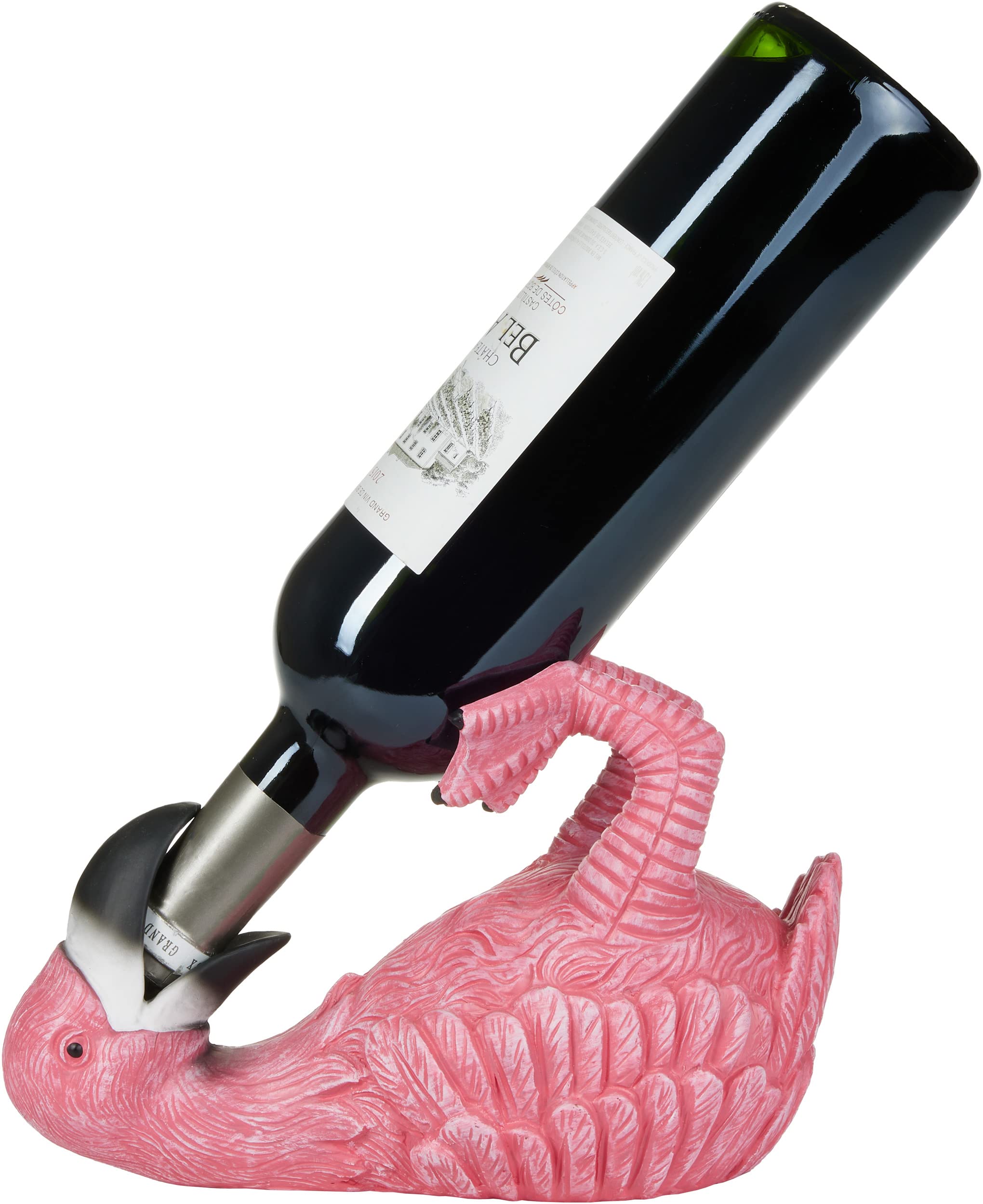 BRUBAKER Weinflaschenhalter durstiger Flamingo - Flaschenhalter Trinkende Tiere - Flaschenständer lustig - Rosa Vogel Deko Figur Handbemalt Bar Weinzubehör - Witzige Dekoration Wein Geschenk