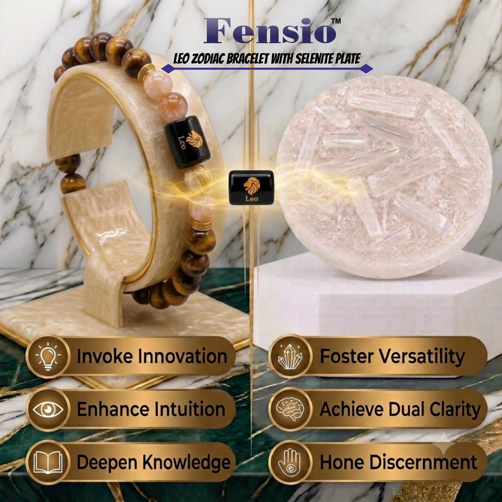 Fensio Leo Zodiac Crystal Bracelet with Raw Moroccan Selenite