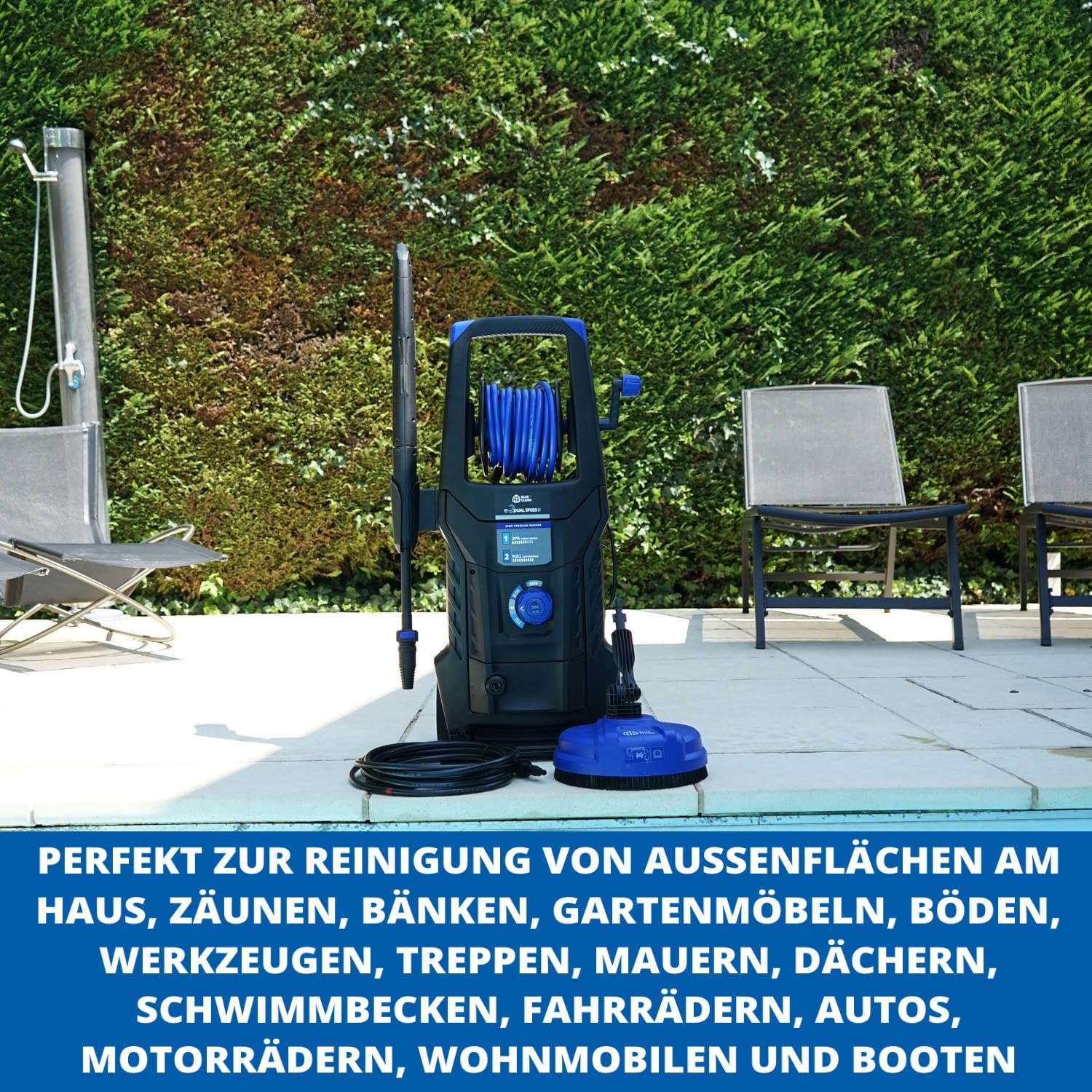 AR Blue Clean Hochdruckreiniger e-2DUALSPEED D mit Dual Speed System, Rohrreinigersonde und Patio Cleaner (2200 W, 160 bar, 460 l/h)