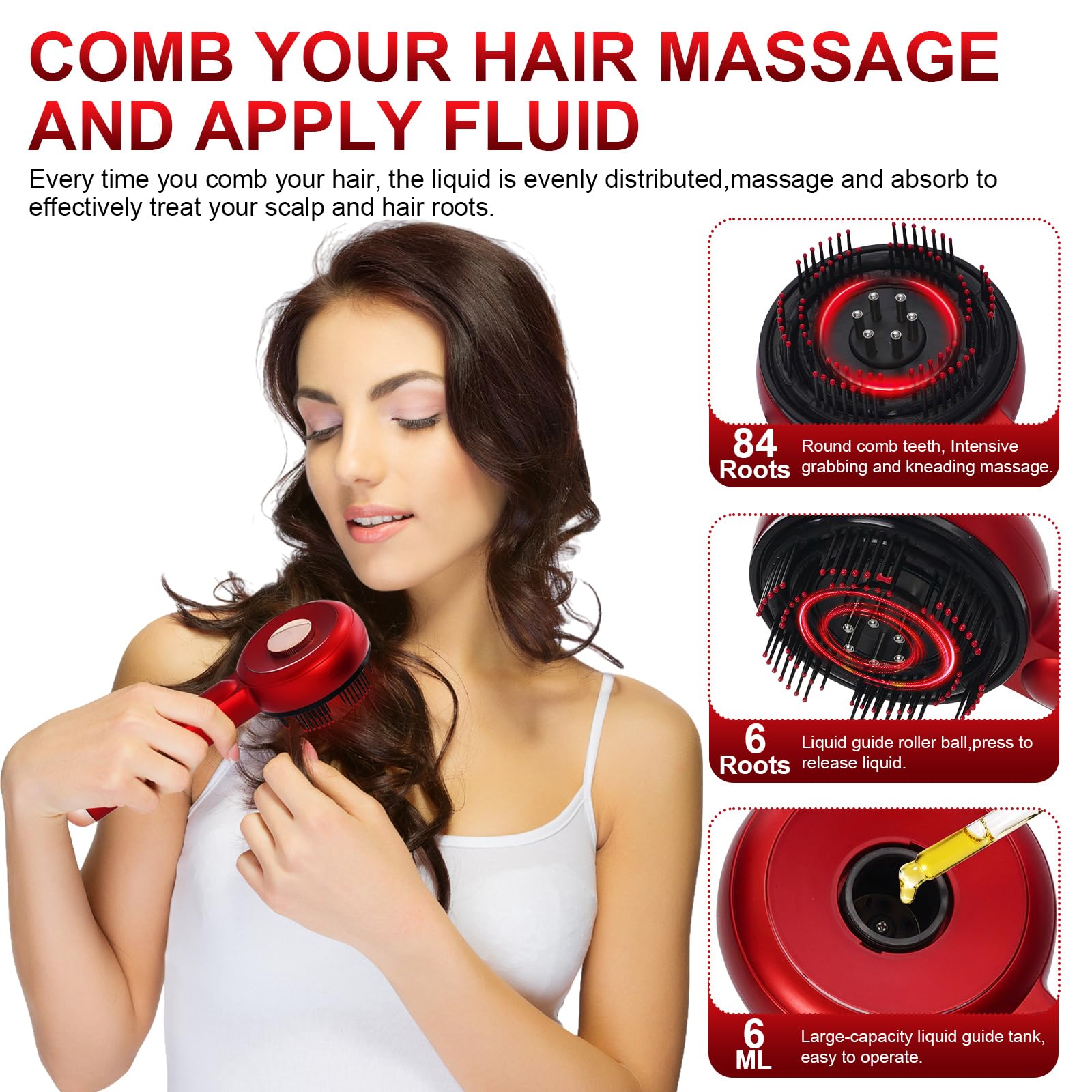 Cepillo de masaje de cuero cabelludo 3 en 1, peine de masaje de cuero cabelludo, aplicador eléctrico de aceite para el crecimiento del cabello, spa con 3 modos de masaje, terapia de luz roja de 660 nm