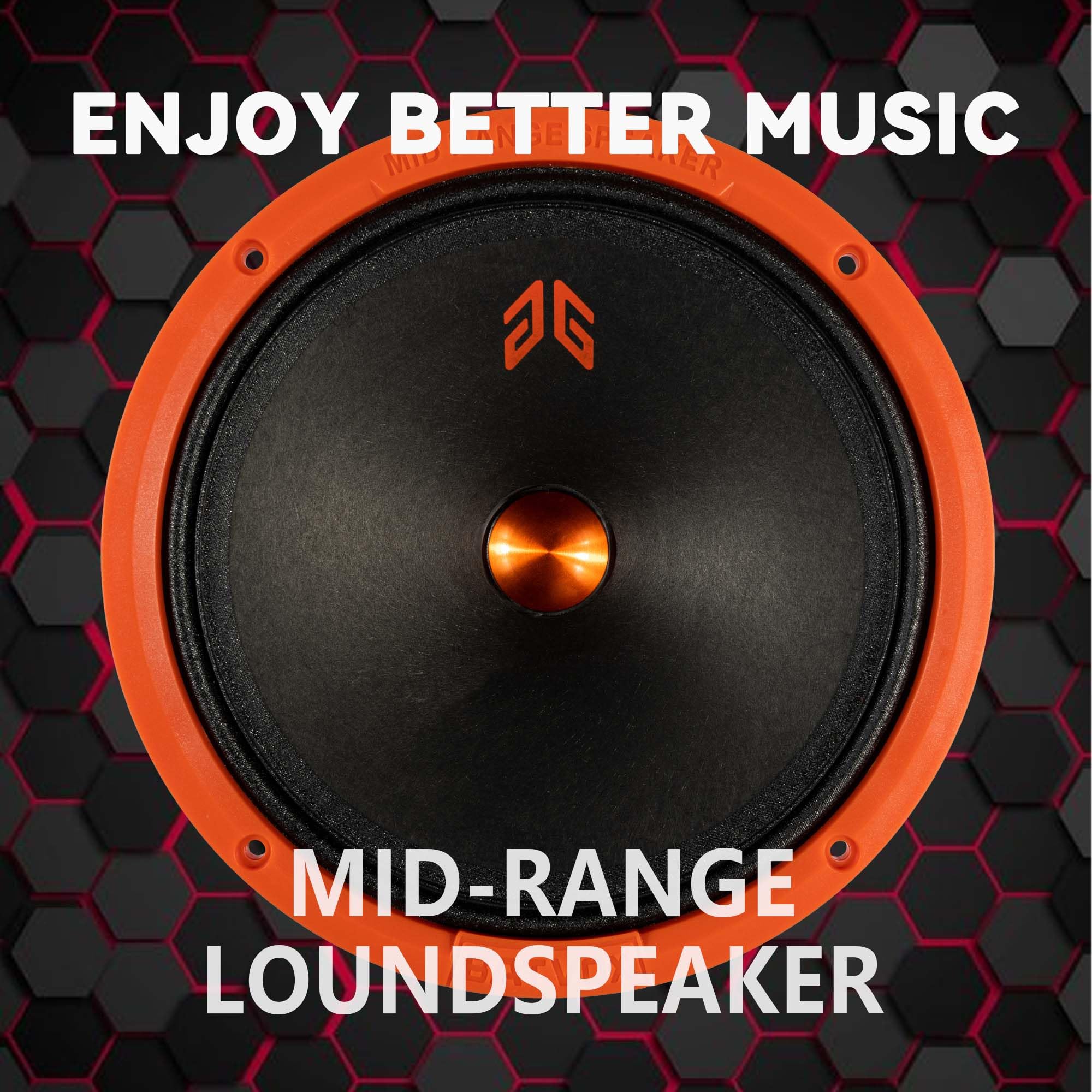 MX80P1 - Altavoz de 8 pulgadas, 4 ohmios, tapa antipolvo naranja, potencia máxima de 240 W Rms, potencia de 120 W, altavoz de rango medio para audio de coche, naranja (2 altavoces)
