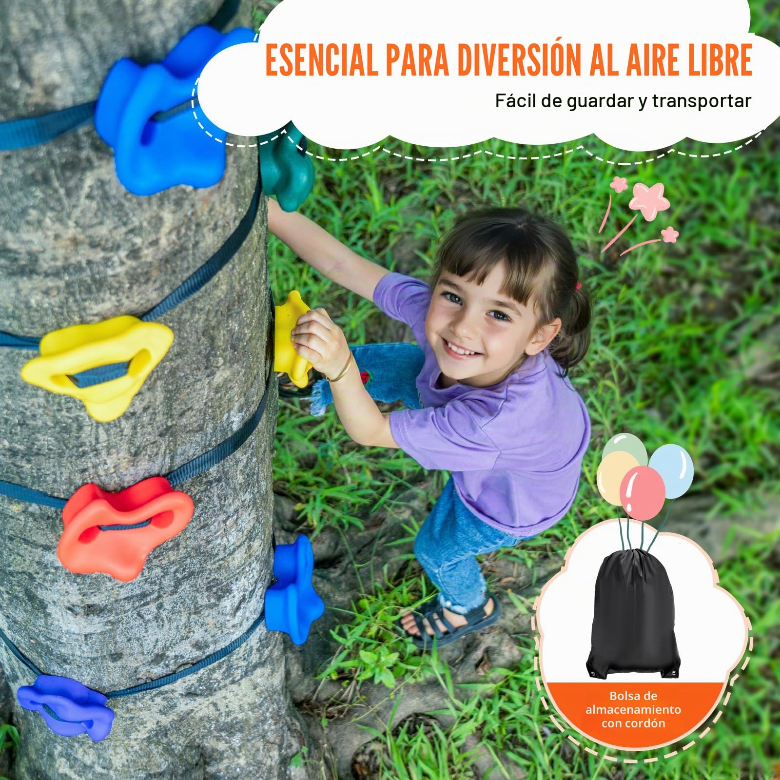 VEVOR Kit de Escalada de árboles Ninja, 12 presas para trepar árboles y 6 Correas de trinquete, Rocas de Escalada Grandes para niños y Adultos, Formas