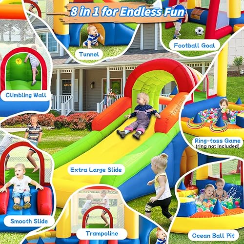 Miniatura 2 de Castillo inflable de rebote 8 en 1 con soplador para niños y niños pequeños, gorilas inflables para exteriores e interiores con dos toboganes