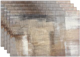 Emvency Farmhouse Placemats Set of 4, 12x18 Inch Modern Abstract White and Brown Art Painting Table Mats for Outdoor Home Party Kitchen Dining Decoration