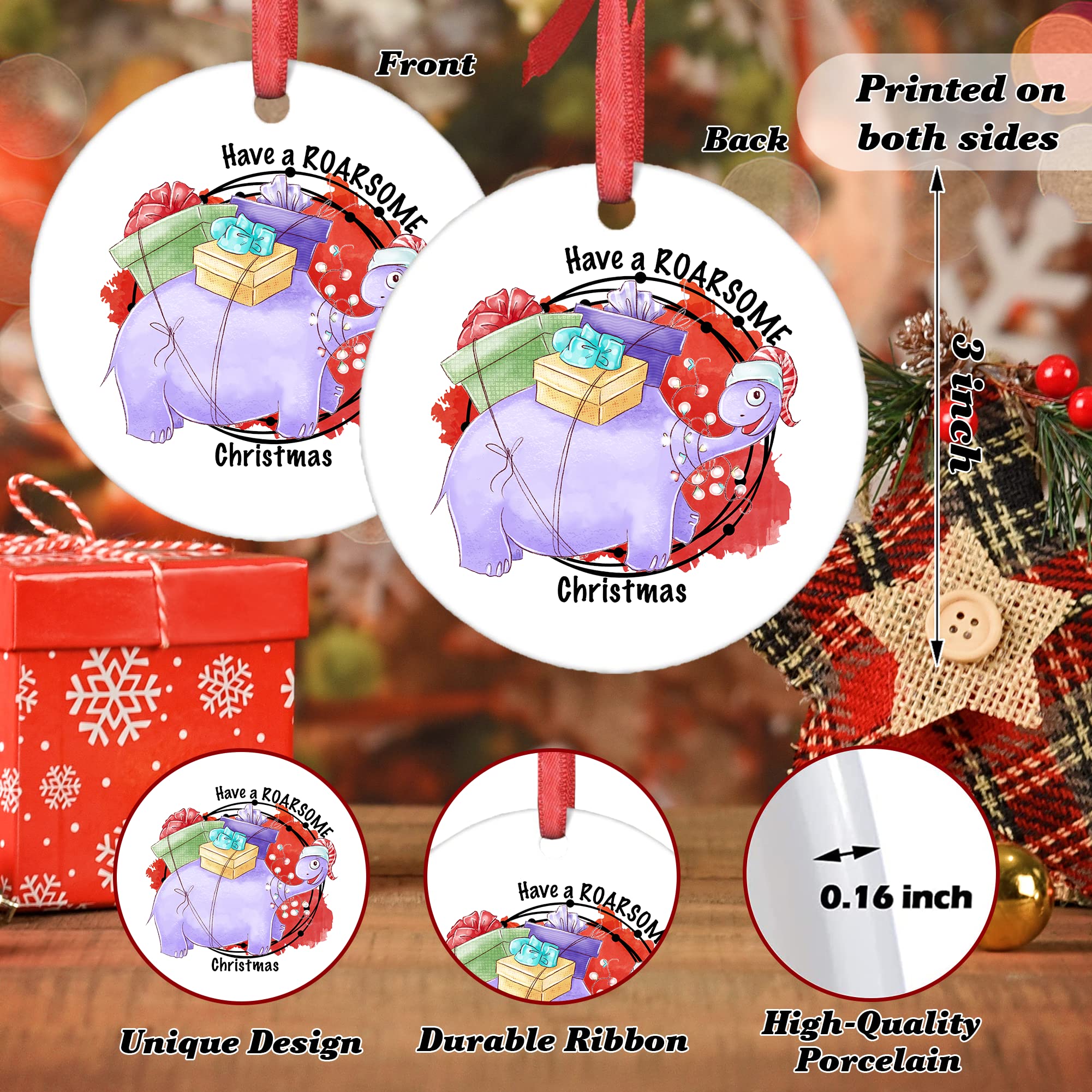 godblessign Christmas Dinosaur Ornaments Funny Dinosaur Santa Christmas Tree Ornaments Dinosaur First Christmas Ornaments Christmas Decorations Porcelain Christmas Ornament Xmas Gift for Kids
