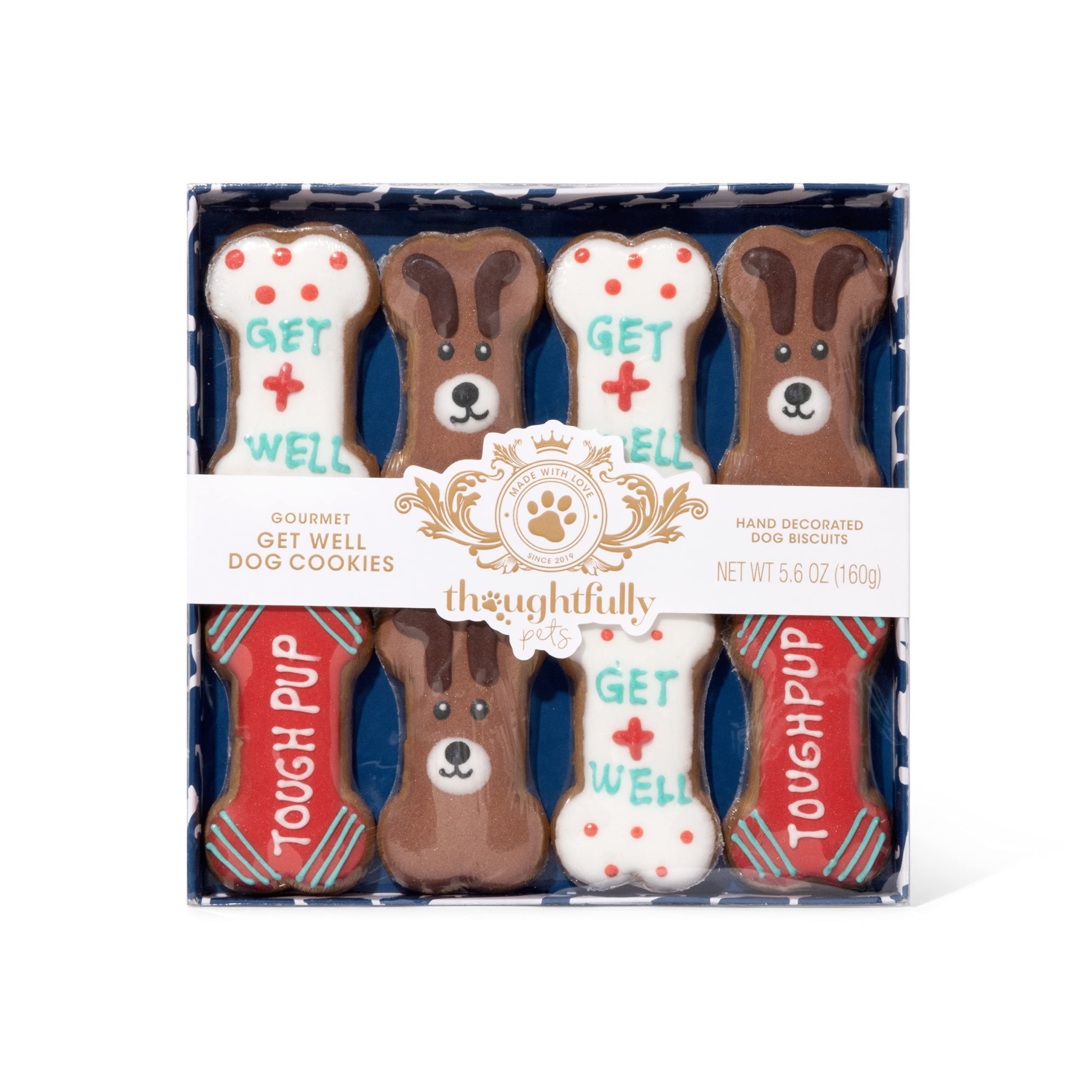Thoughtfully Pets, Get Well Dog Cookies Gift Set, Crunchy Dog Treats Includes Colorfully Hand Decorated Get Well Themed Biscuits to Brighten Their Day, Set of 8
