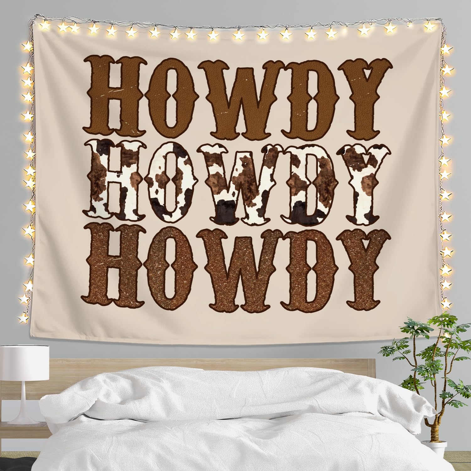 LIANGW Howdy Western Tapestry Wall Hanging, Western Decor Wall Art for Bedroom Home Room Dorm, Cowgirl Room Decor, Country Cow Print Tapestries for
