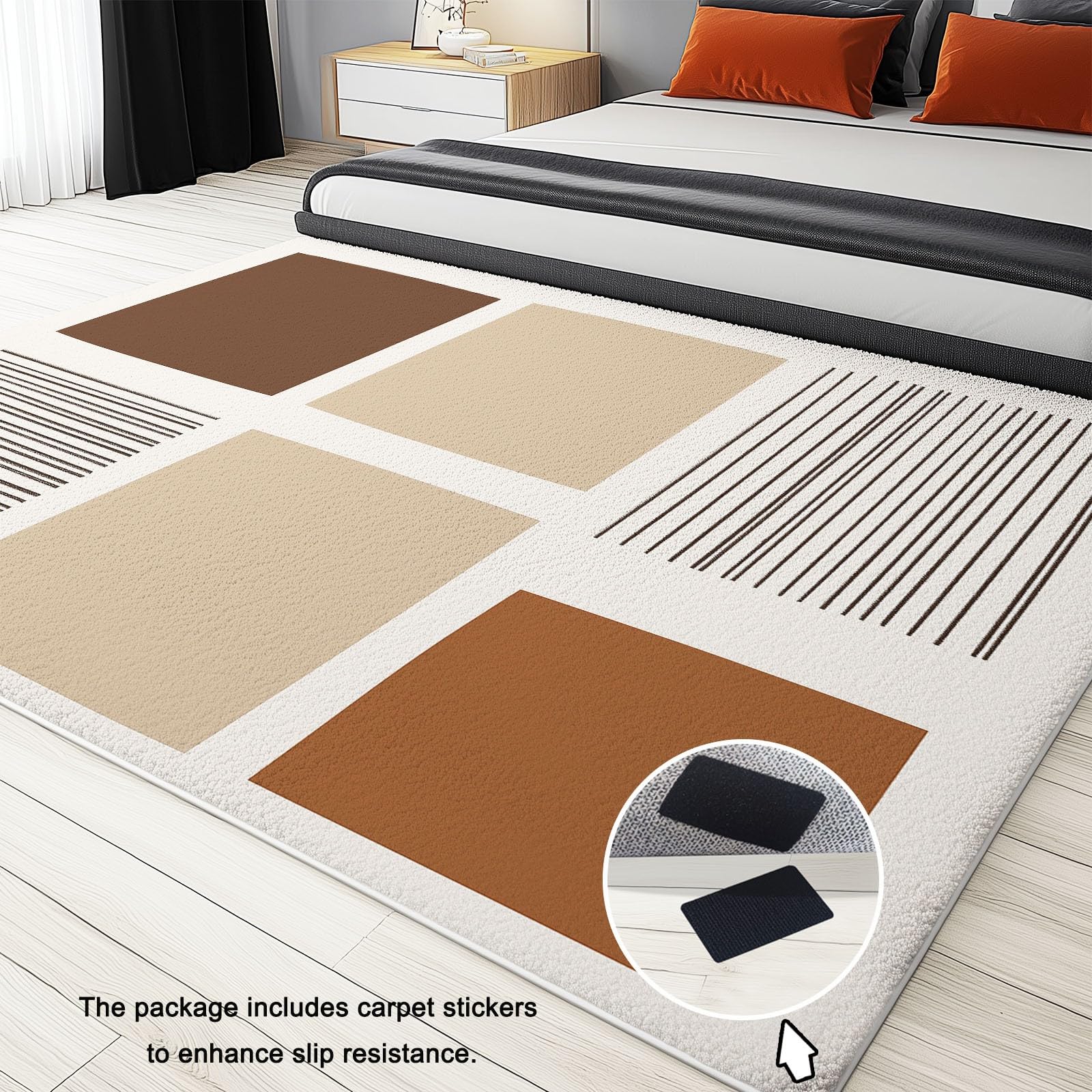 Tapis Décoratif, Tapis de Chambre 160 x 230 cm, Tapis de Salon, Tapis antidérapant, Lavable en Machine, Style Lignes Horizontales Simples, pour Cuisine, entrée, Marron Beige