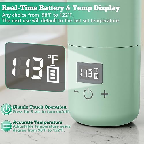 Miniatura 3 de Calentador de botellas portátil para viajes, calentador de botellas de bebé de 10 onzas con temperatura ajustable y mantiene el calor para fórmula,