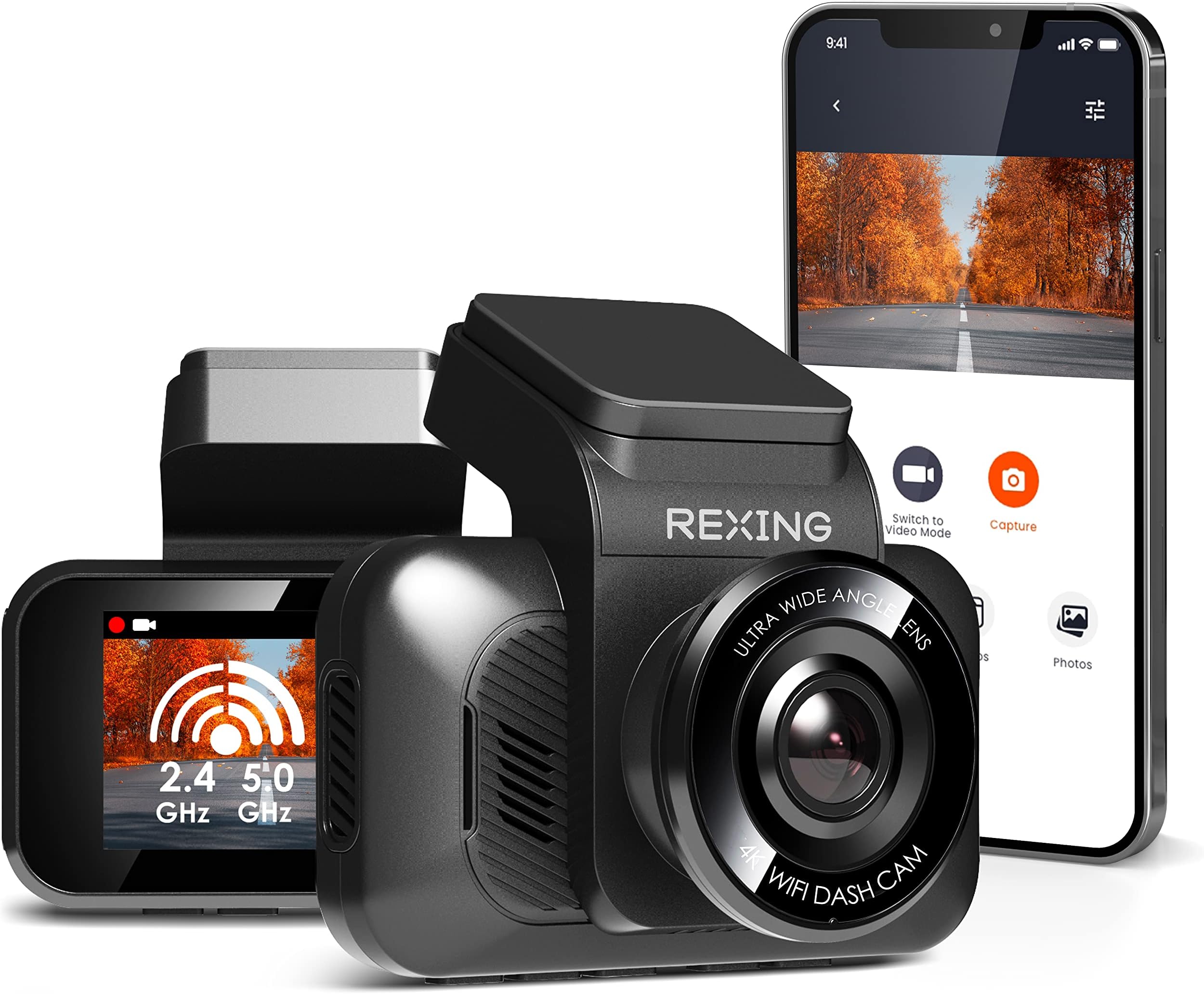 RexingUSA V55 Dash Cam - 4k Modular Capabilities, 5.0 GHz Wi-Fi, GPS Car Dash Camera Recorder, Night Vision, Loop Recording, Parking Monitor, Supercapacitor, Support 256GB Max, Voice Control (2023)