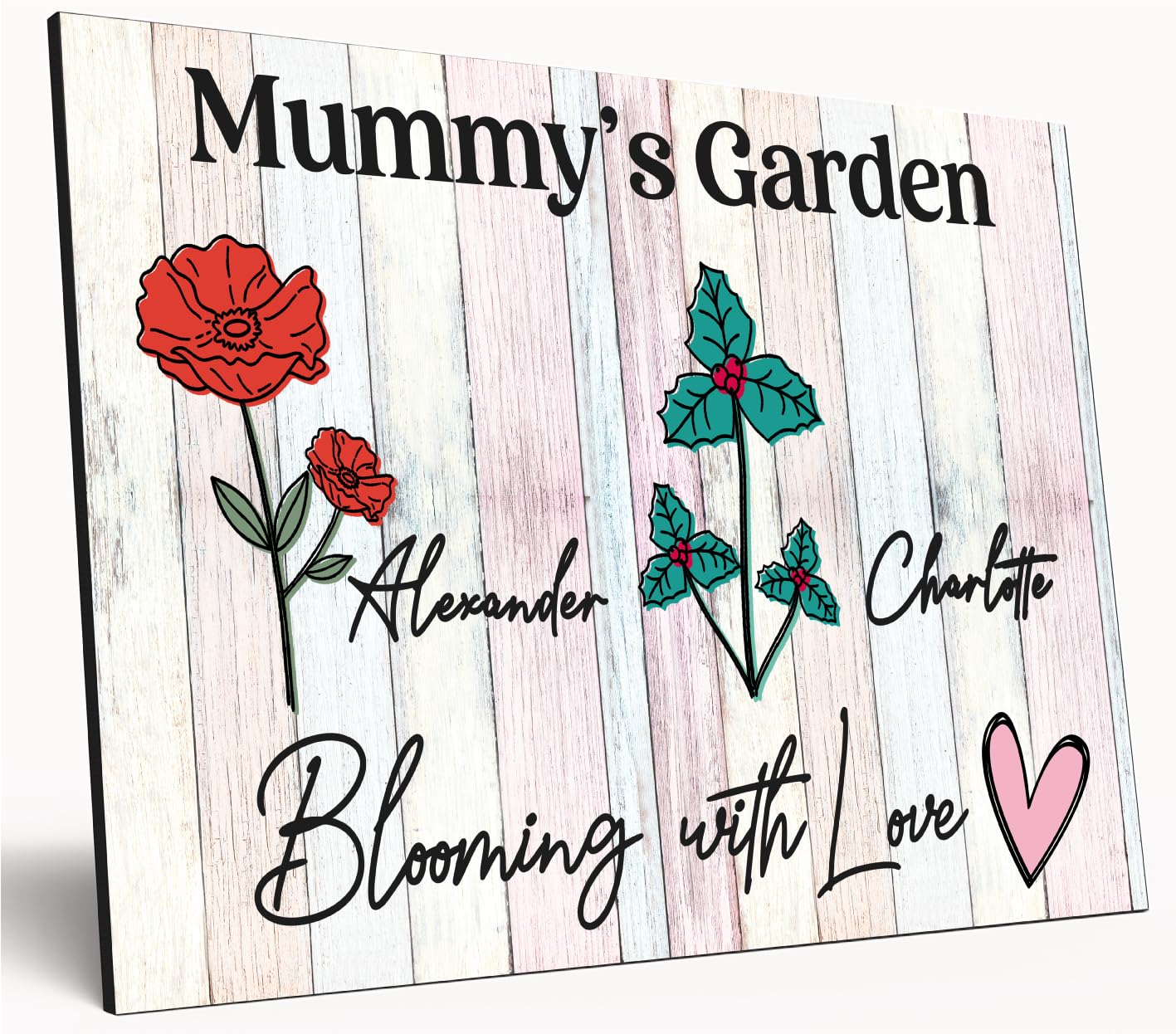 The Plum Penguin White Personalised Birth Month Flower Sign Grandma's Garden Custom A4 Wooden Wall Art Rustic Garden Design Watercolour Custom Plaque For Mums