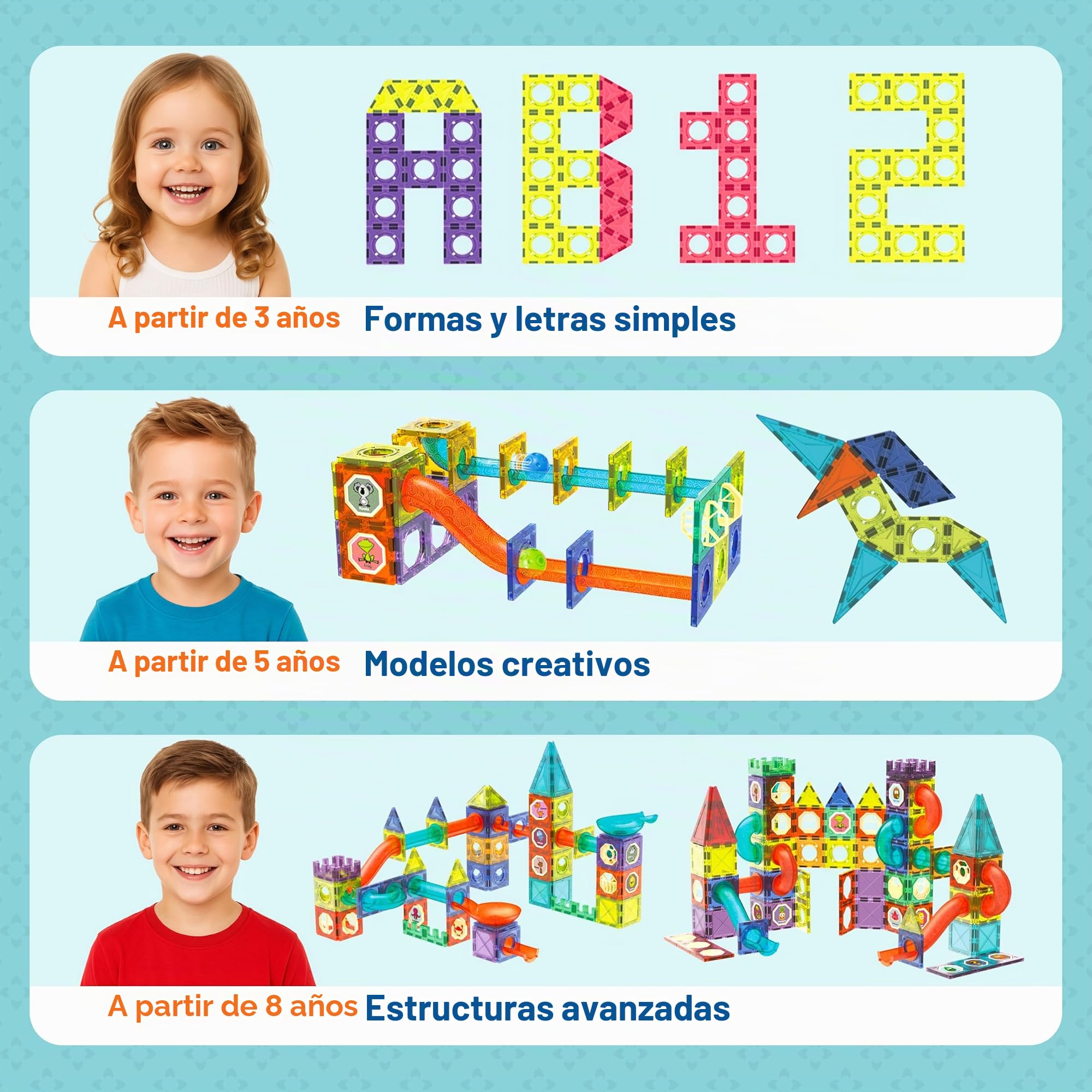 CELMAN Bloques de Construcción Magnéticos - Circuito para Canicas, Magnetic Blocks, Piezas y Pistas Magnéticas para Niños de 3, 4, 5, 10 Años y Más, Kit Montessori de Juegos de Lógica