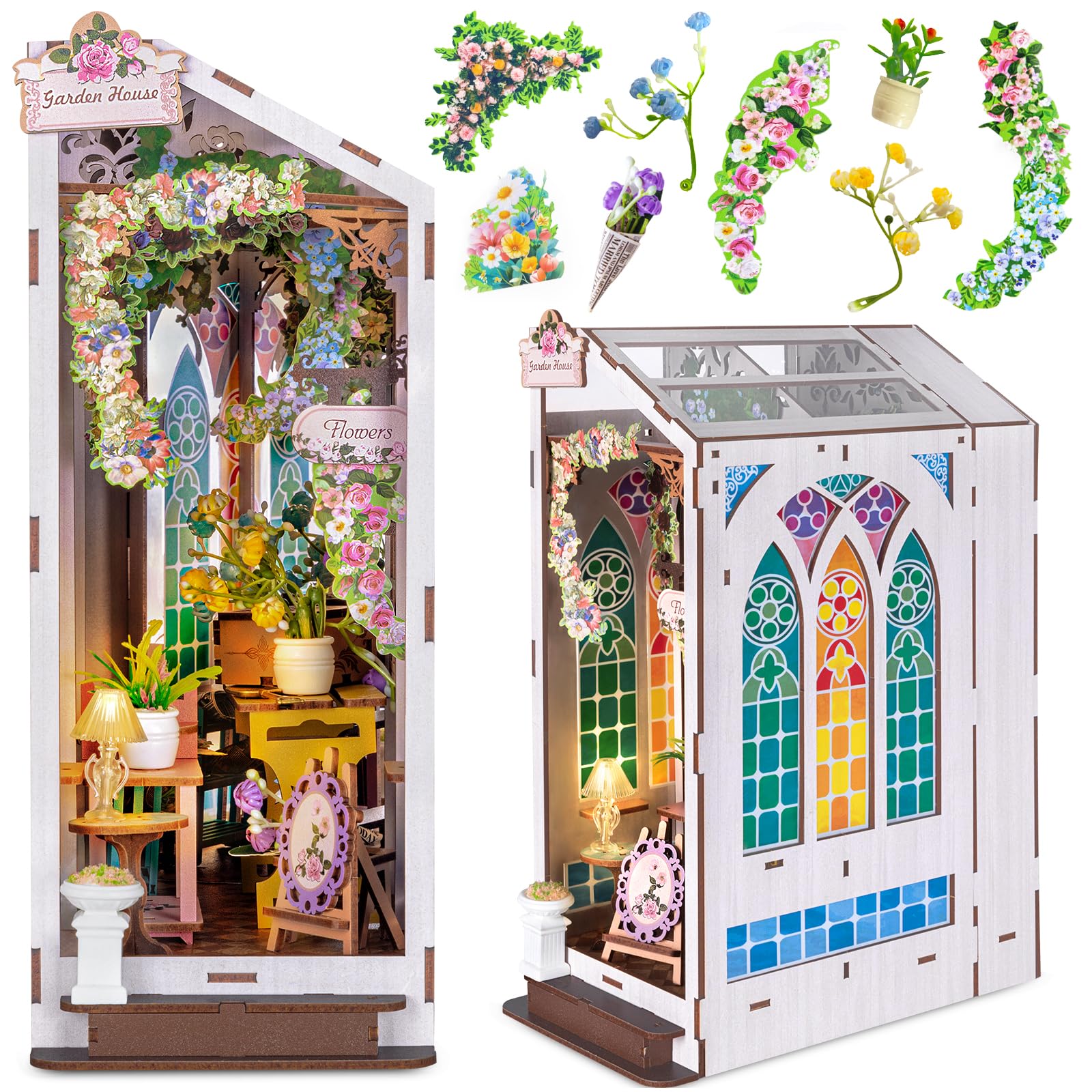 Kit book nook DIY - Maison miniature avec lumière LED - Puzzle 3D - Serre- livres - Diorama pour adultes - Décoration de bibliothèque pour anniversaire, Noël - Bibliothèque