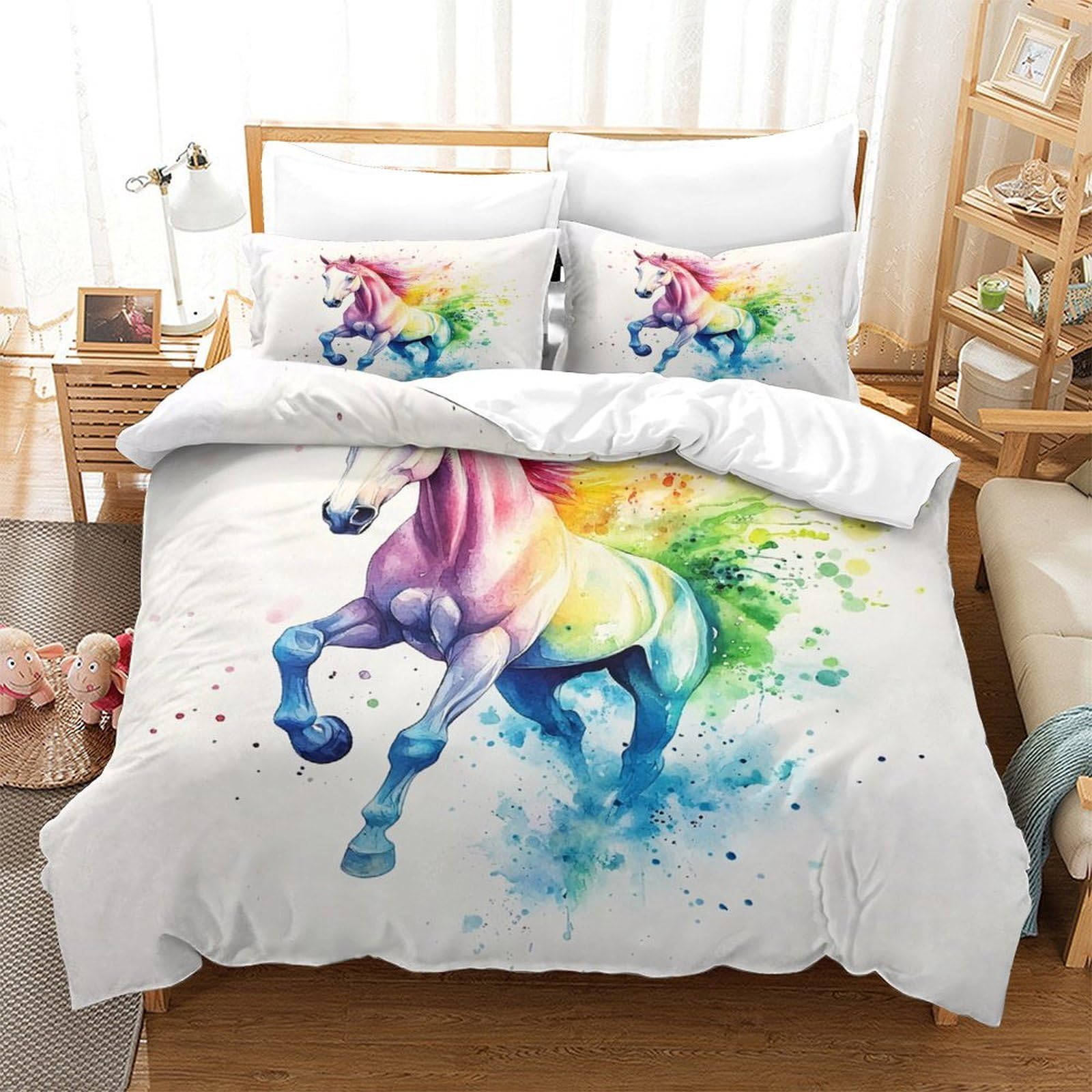 Regenbogen-Chamäleon-Pärchen Bettbezug Mikrofaser 3 Teilig Kuschelig Schlafkomfort Bettdeckenbezug 3D Gedruckt Weich Reißverschluss mit Kissenbezug Atmungsaktiv for Teenager & Erwachsene