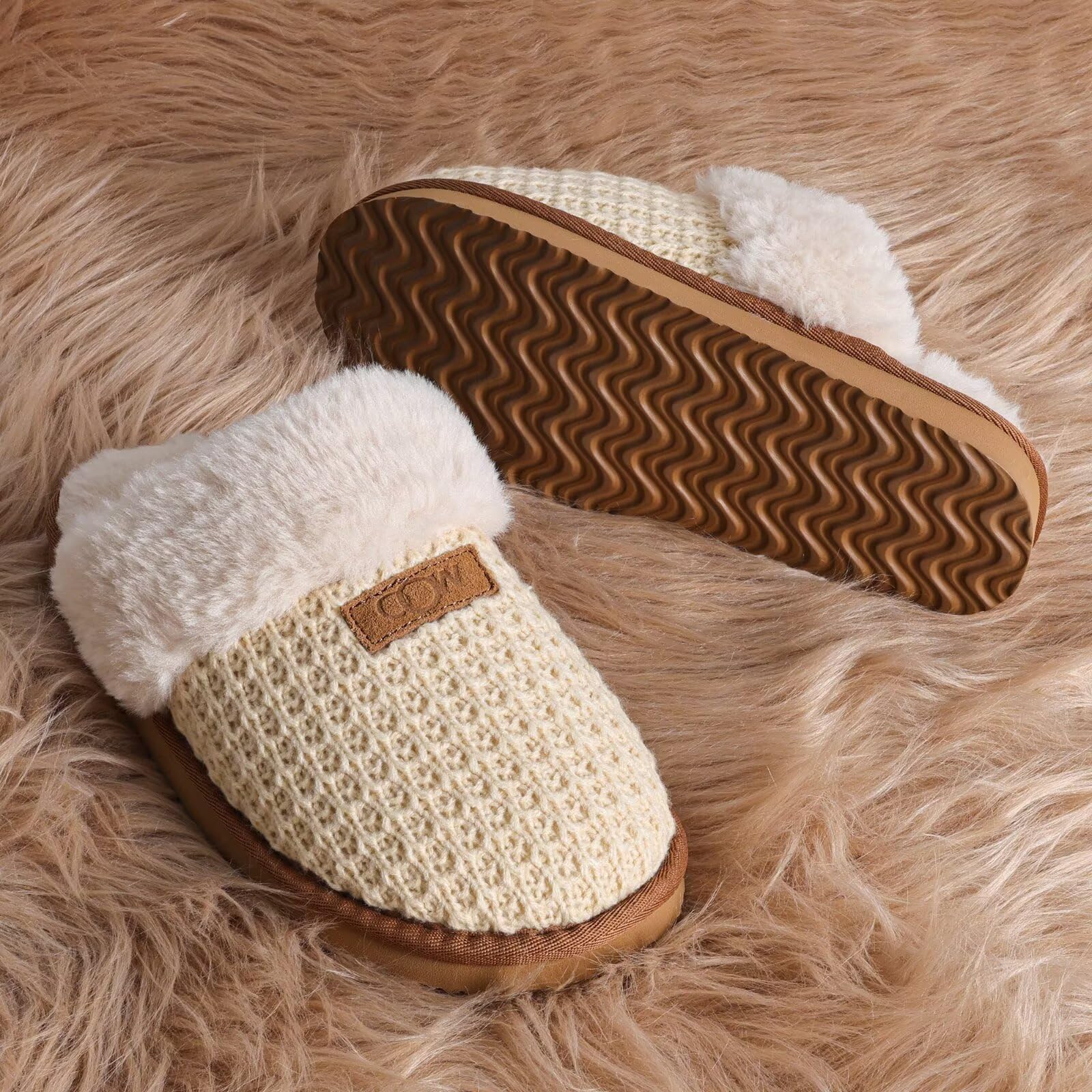 OOW Cozy House Slippers for Women with Memory Foam Soft Warm Fuzzy Slippers Women Home Womens Slipper Shoes for Indoor