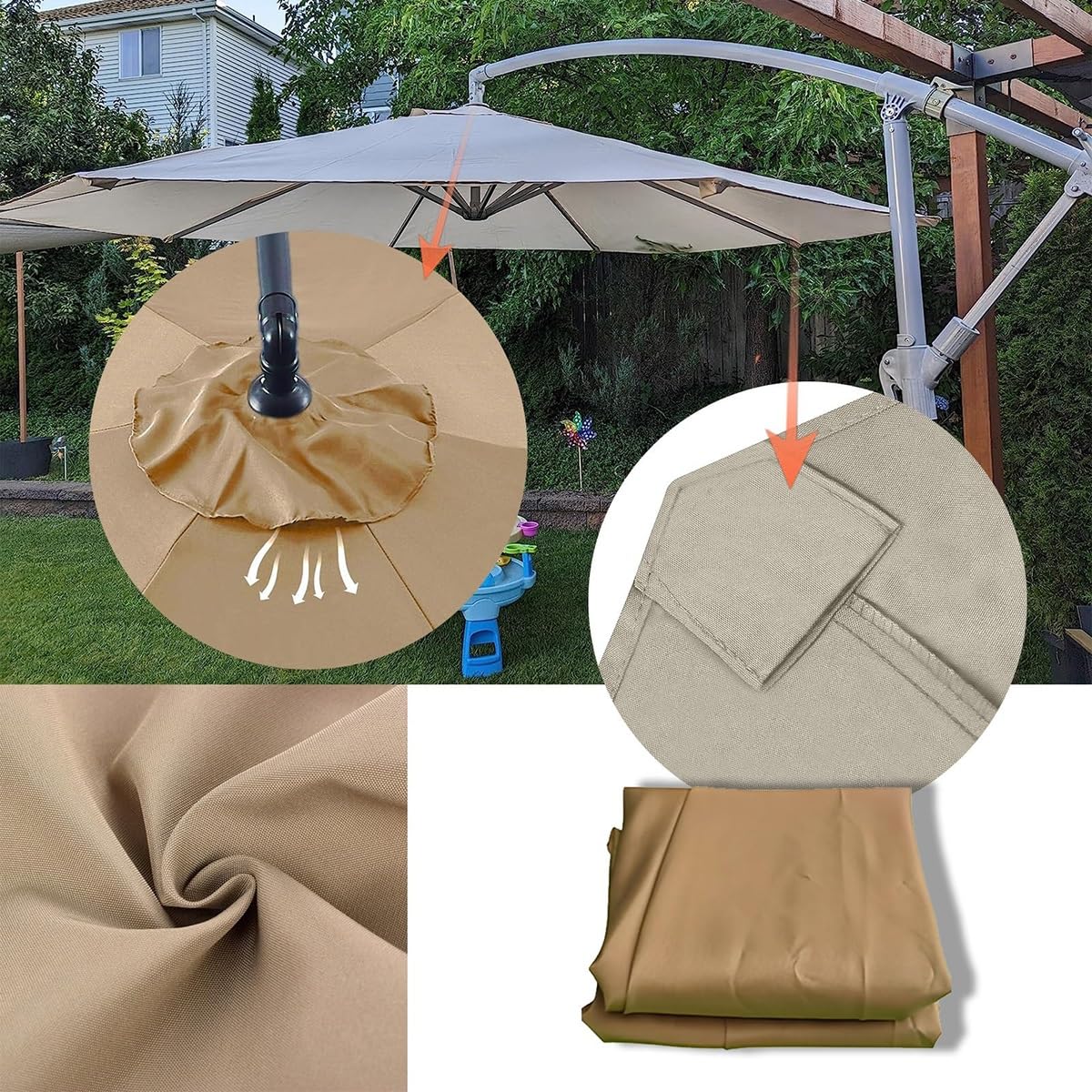 Zapasowy pokrowiec na parasol tarasowy – wodoodporna tkanina odporna na promieniowanie UV na parasole 6/8 żeberek - pasuje do 200 cm, 270 cm, 300 cm, 350 cm