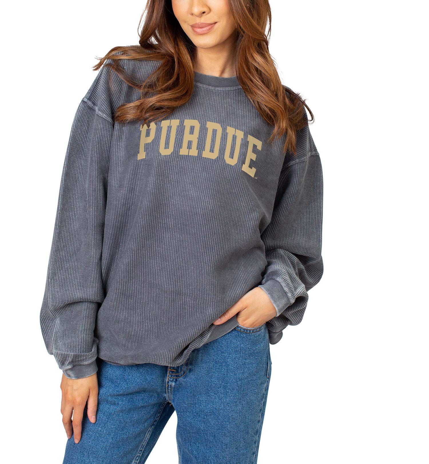 NCAA Purdue Boilermakers Womens Corded Sweatshirt, Charcoal, X-Large