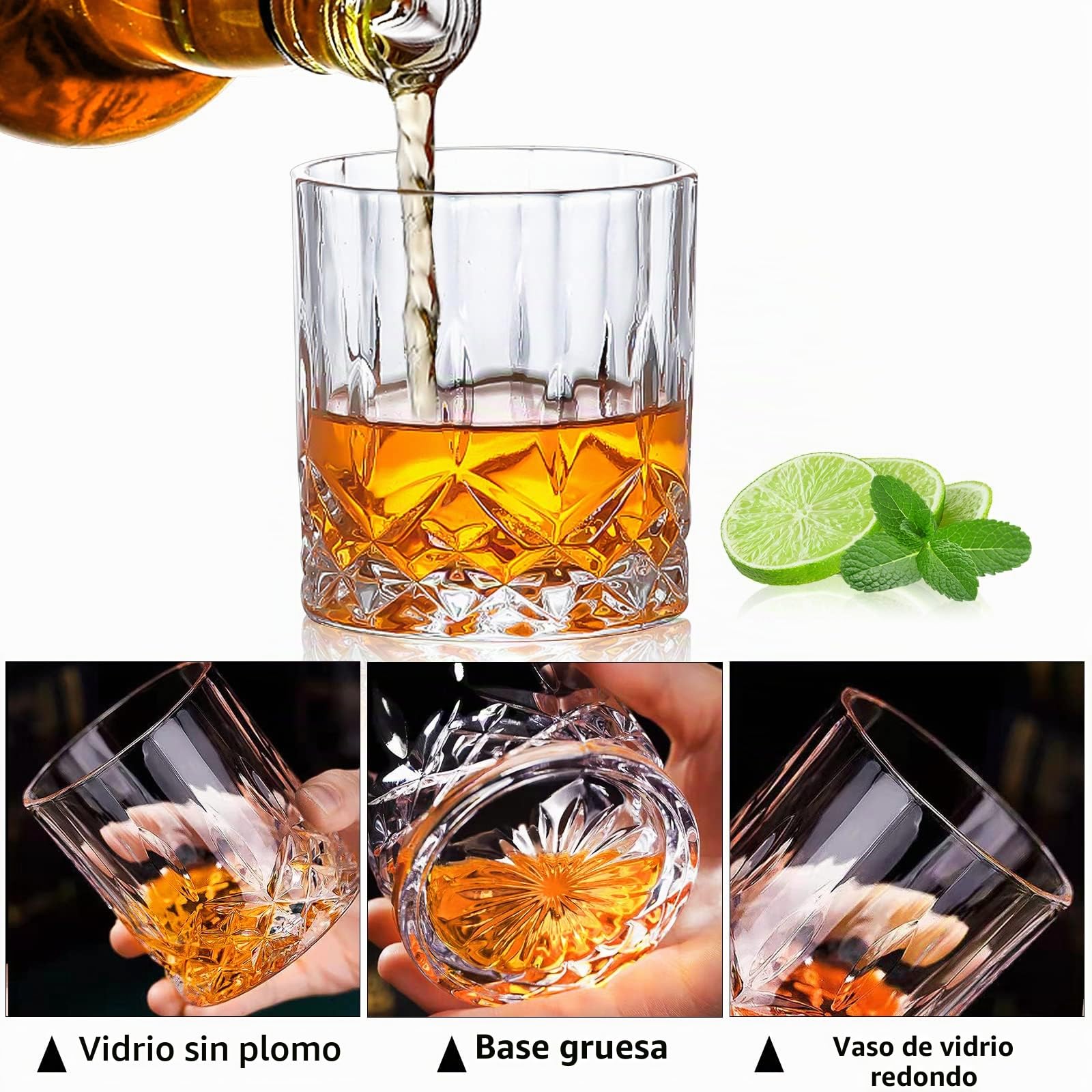 SuproBarware Juego de 6 vasos de whisky vintage de 300 ml, vasos de clear para beber whisky bourbon, brandy, ron, cóctel, hogar, bar, fiesta