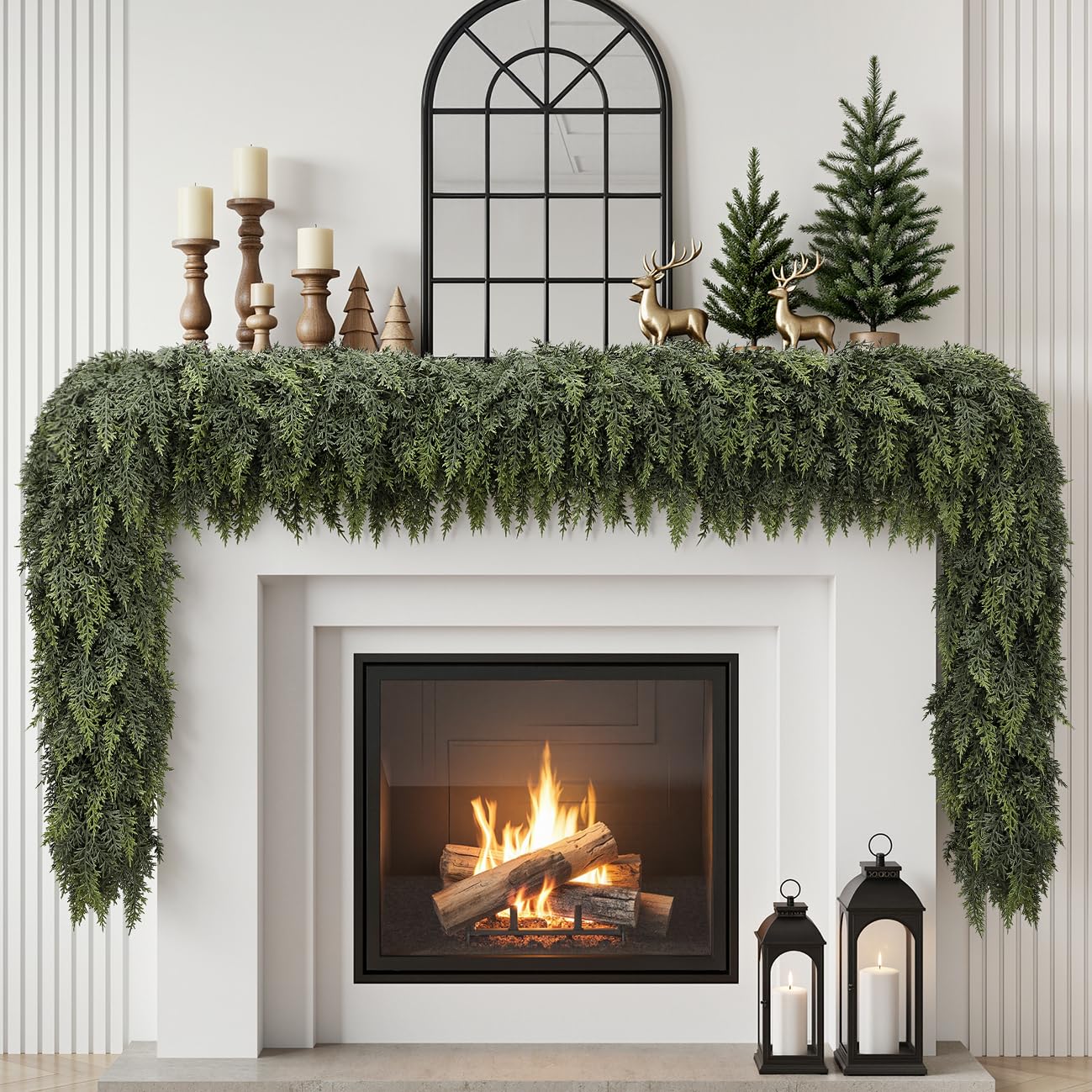 SHareconn 9FT(270cm) Realistic Christmas Garland With 150 cypress leaves