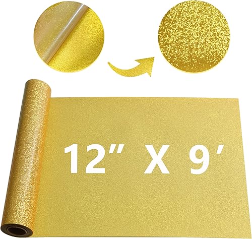 Miniatura 4 de Rollos de vinilo de transferencia de calor HTV con purpurina dorada, 12 pulgadas por 9 pies, vinilo elástico de poliuretano para planchar en