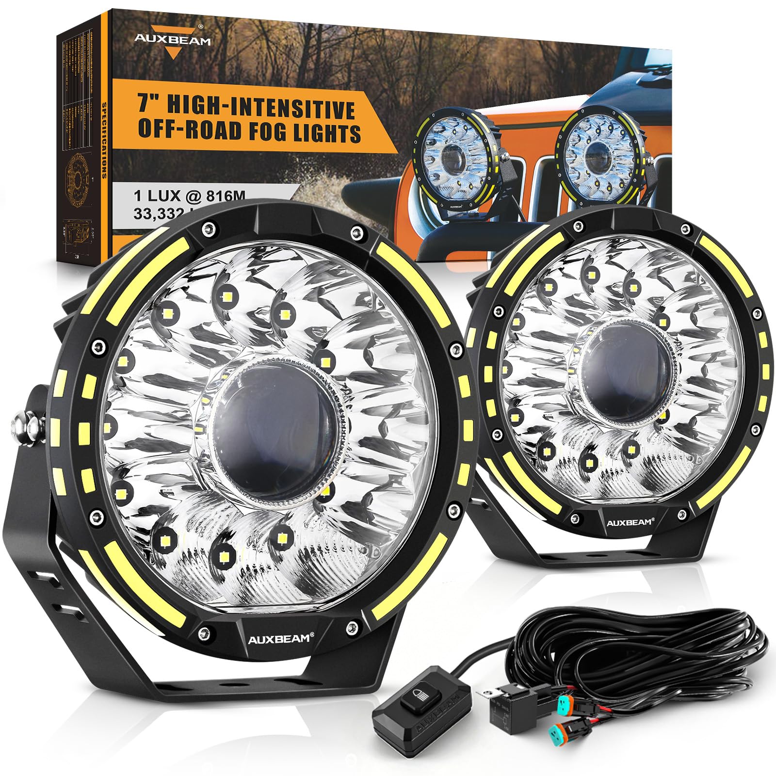 Photo 1 of Auxbeam 360-PRO Series 7 Inch Round LED Offroad Lights, 230W 33332LM Driving Automotive Light Bar Projector Spotlight, Spot Flood Combo Auxiliary LED Pods Off-Road Lighting
