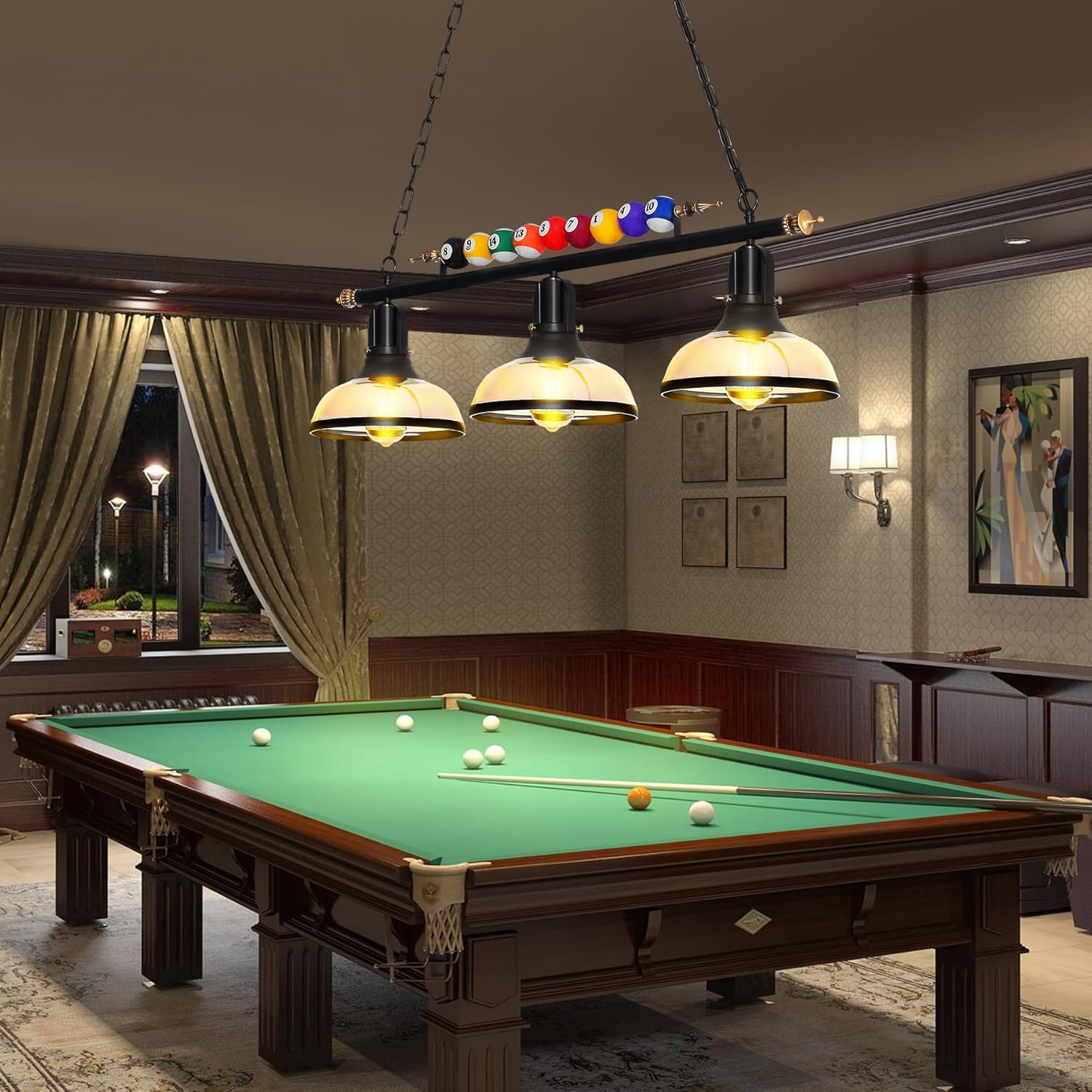 Ridgeyard 3 Lights Billiard Ball Decoration Chandelier Island Light Hanging Pool Table Light Edison Style Pendant Lamp Fixture