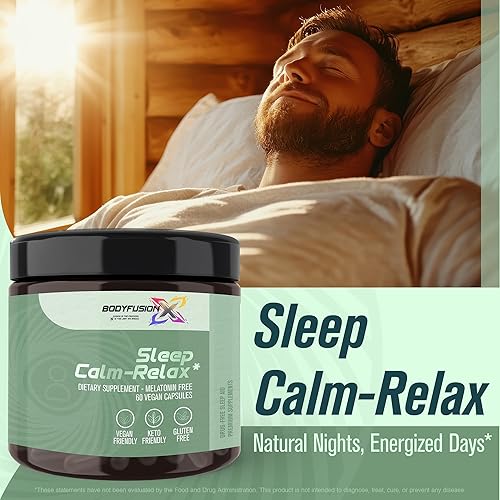 Miniatura 3 de BodyfusionX Sleep Calm-Relax - Ayuda natural para dormir y apoyo para dormir para recuperación después del entrenamiento con GABA, L-teanina, 5-HTP