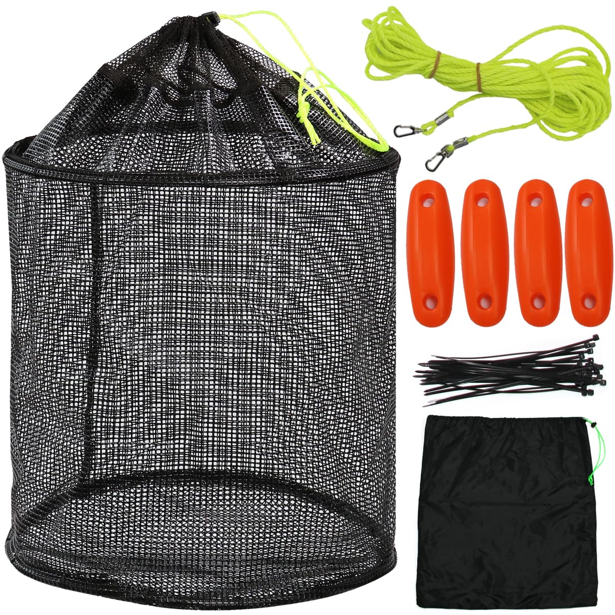 Drasry Large Portable Floating Fishing Basket for Caught Bait Shrimp Minnow Crab Live Well Coated Nylon Net Mesh Collapsible Storage Cage Rubber Kayak Fish Net Bucket