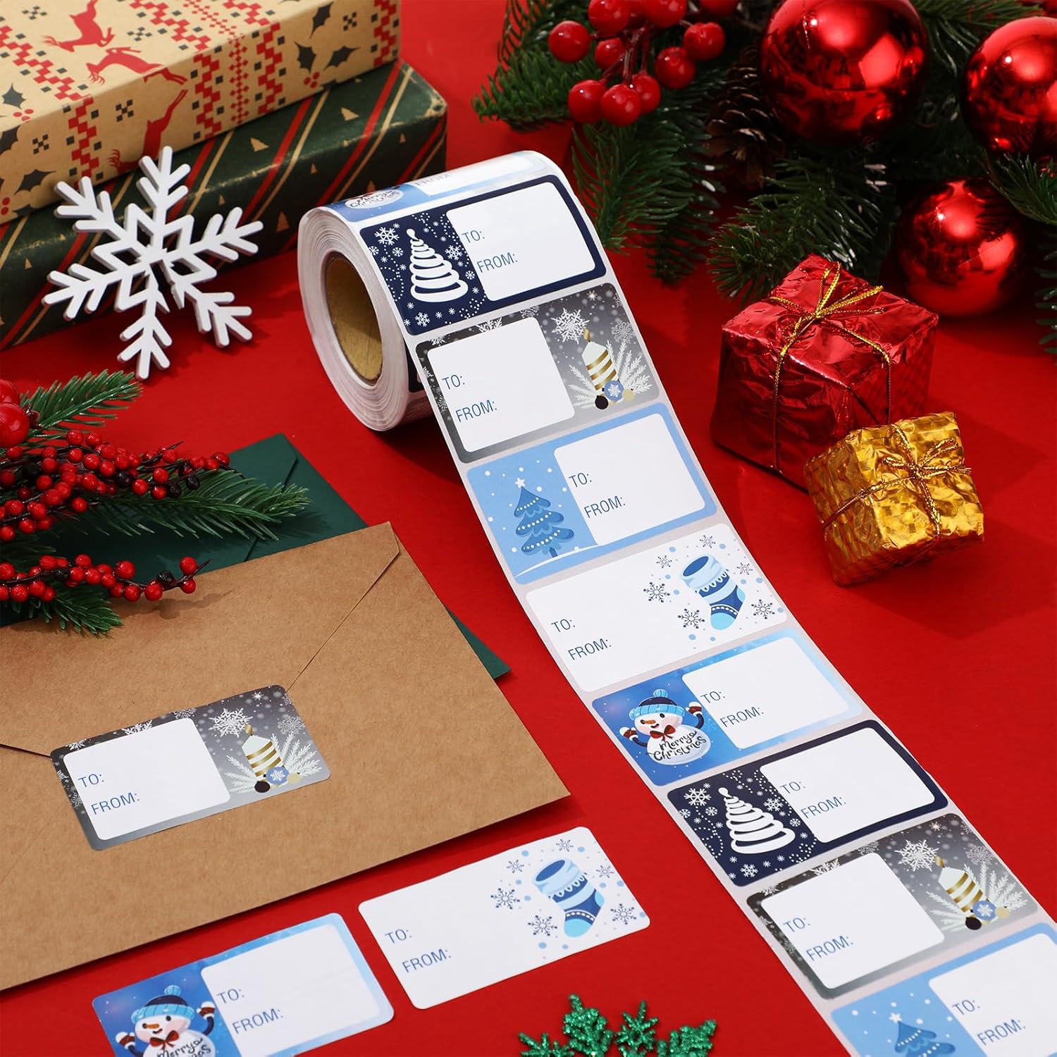 Outus 500 Pieces Christmas Tags Self Adhesive Gift Tags for Xmas Presents Christmas Name Labels Stickers for Wrapping Paper Festival Birthday Holiday Decor(Vivid Style,2.76 x 1.57 Inch) - Image 3