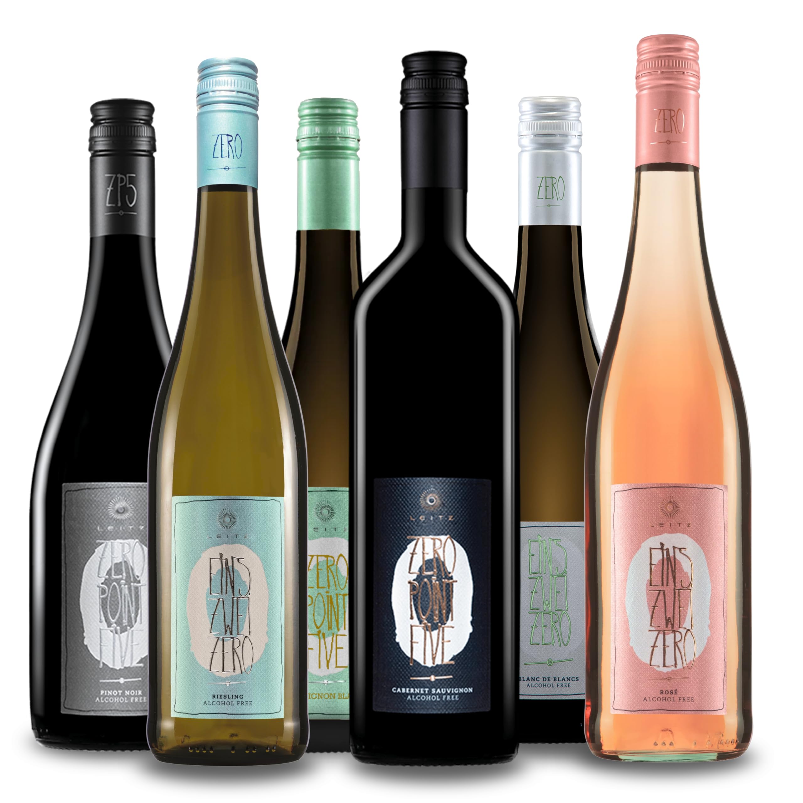 Alkoholfreier Wein von Weingut Leitz | <0,5% vol | 6er Probierpaket | Rotwein, Weißwein & Rosé entalkoholisiert inkl. Gratis Weinausgießer