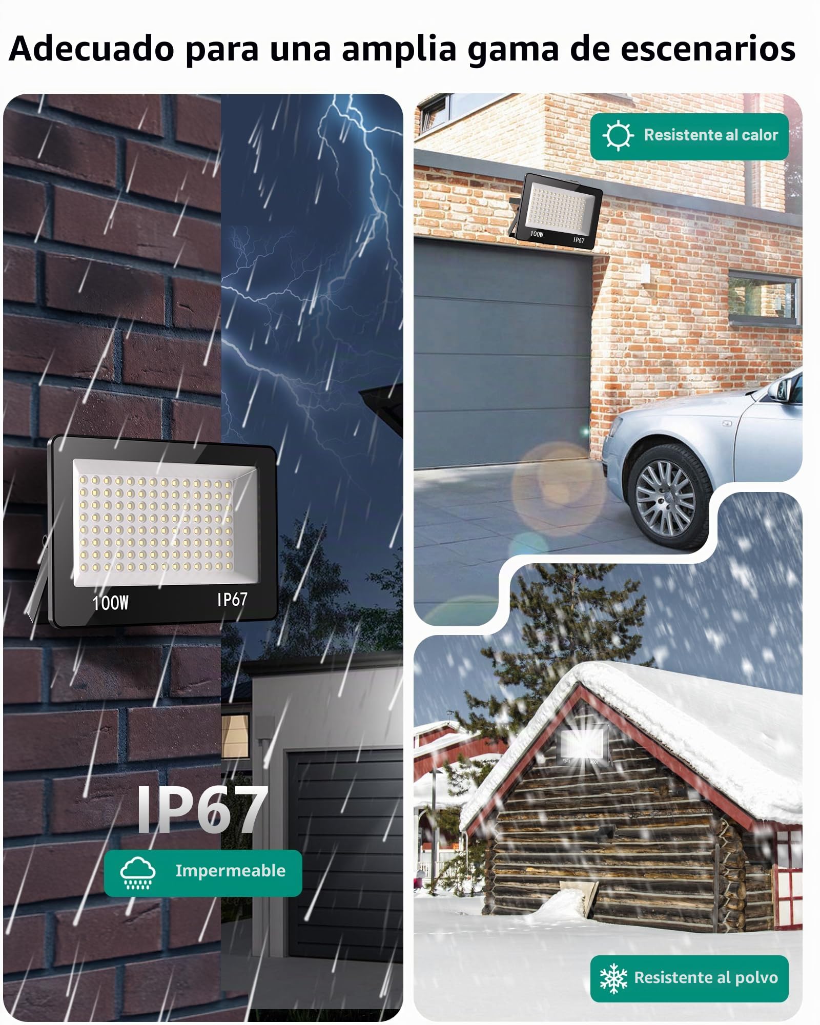 Focos LED Exterior, 2 Piezas 300W 30000LM 6500K Floodlight Blanco Frío, IP67 Impermeable Proyector LED Exterior Iluminación de Seguridad para Jardin Patio Garaje Granja Almacén Estadio