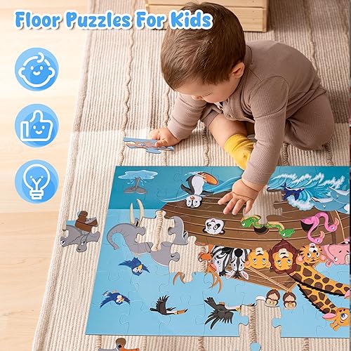 Miniatura 5 de LOVESTOWN Rompecabezas de suelo para niños 48 piezas de rompecabezas jumbo de 3 x 2 pies rompecabezas de suelo de animales rompecabezas gigante