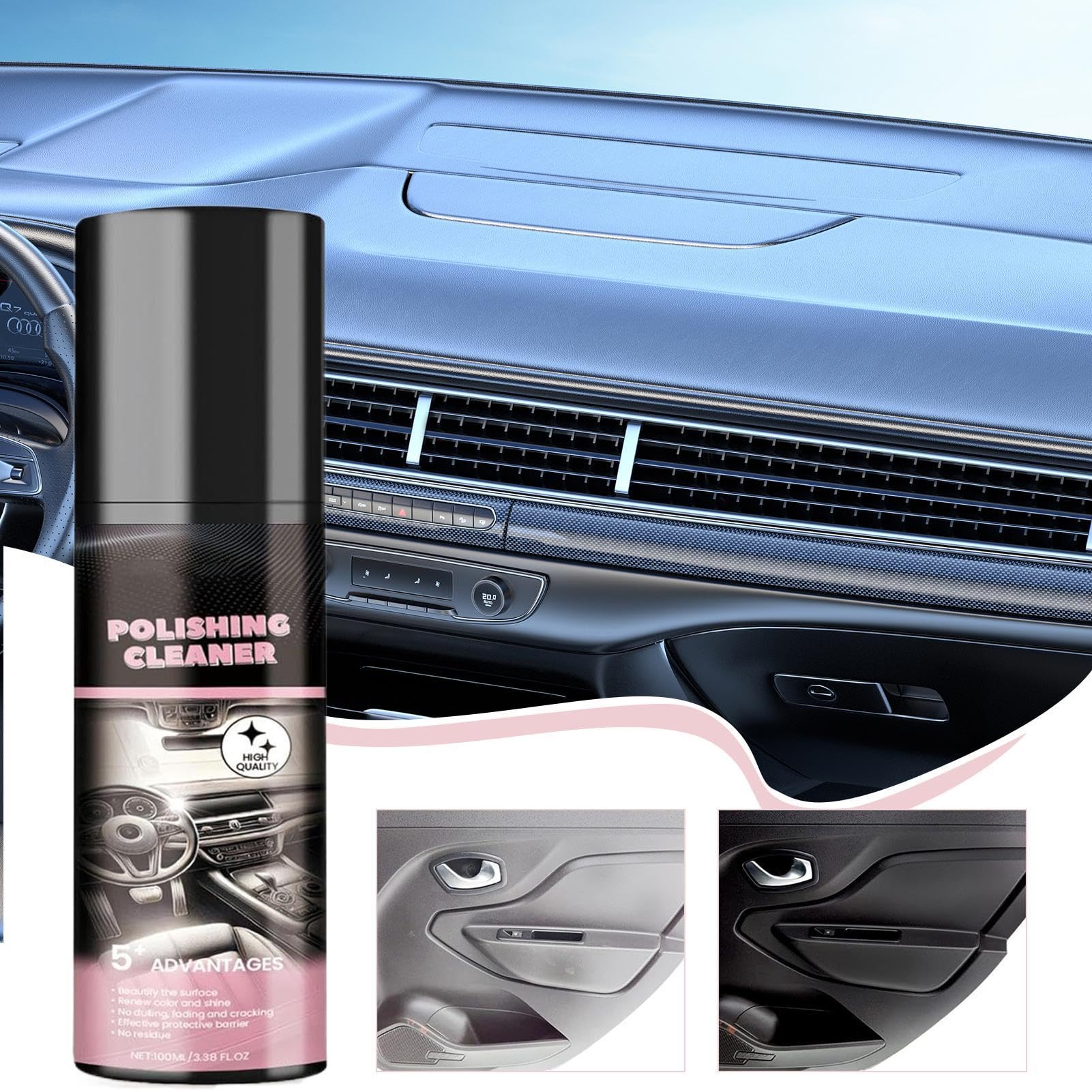 Car Interior Cleaner, 100ml Car Detailer Interior Cleaner, Polishing Cleaner and Protectant, Multifunctional Auto Cleaning Spray, Long-Lasting Detailing Spray for Automobile
