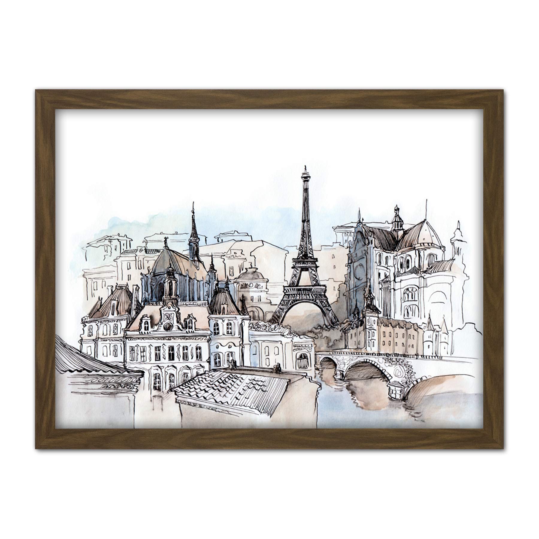 Wee Blue Coo France Ink Drawing Paris Artwork Framed Wall Art Print 18X24 Inch