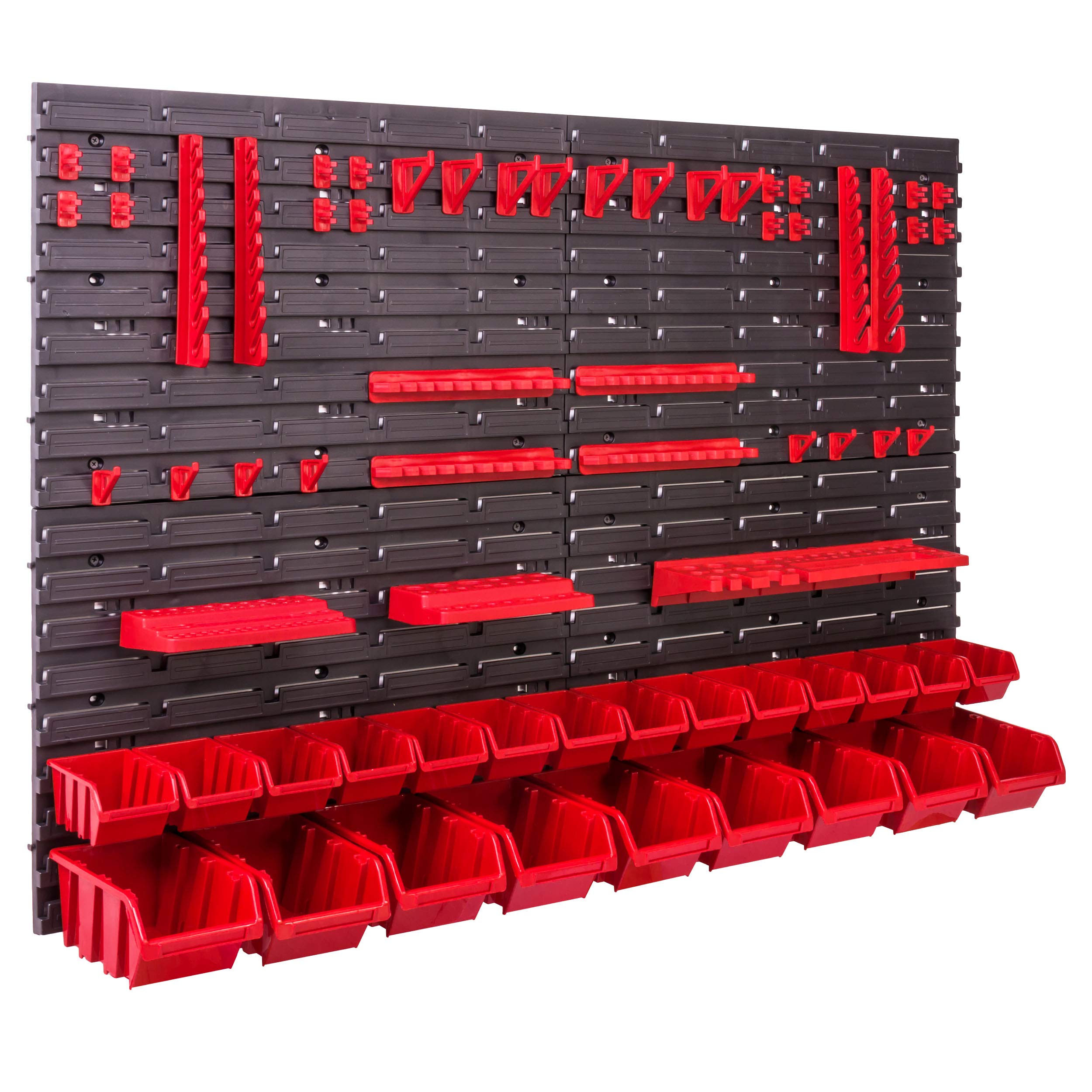 Lagersystem Wandregal 115x78 cm, Werkzeughalterungen, 23 stck. Stapelboxen Schüttenregal Sichtlagerkästen, Extra Starke Wandplatten, Regal Erweiterbar, Werkstattregal Lagerregal Werkstattwandregal St