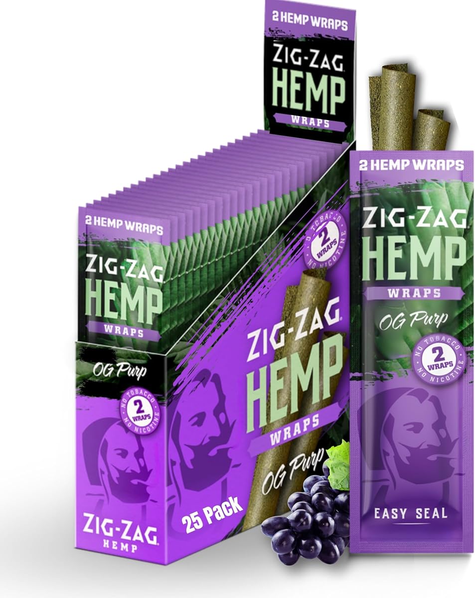 ZIG-ZAG Hemp Wraps 25-Pack - OG Purp (2 Wraps Per Pack) | slow burning xtra large rolling papers