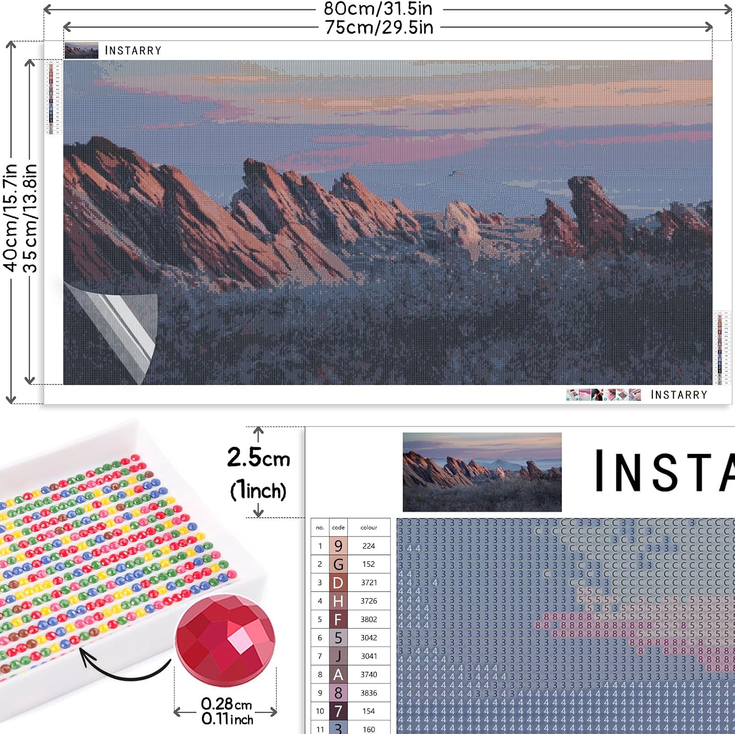 Instarry DIY 5D Diamond Painting Kits Large Size Rocky Mountain Landscape Mosaic Crystal Embroidery Wall Pictures Art Set 31.5x15.7 inch