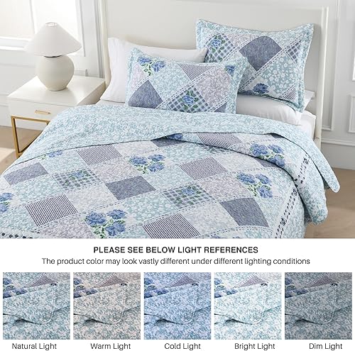 Miniatura 8 de DDUOXIN Colcha floral tamaño King de 120 x 120 pulgadas, 100% algodón, reversible, de gran tamaño, con 2 fundas de almohada, colchas de granja,