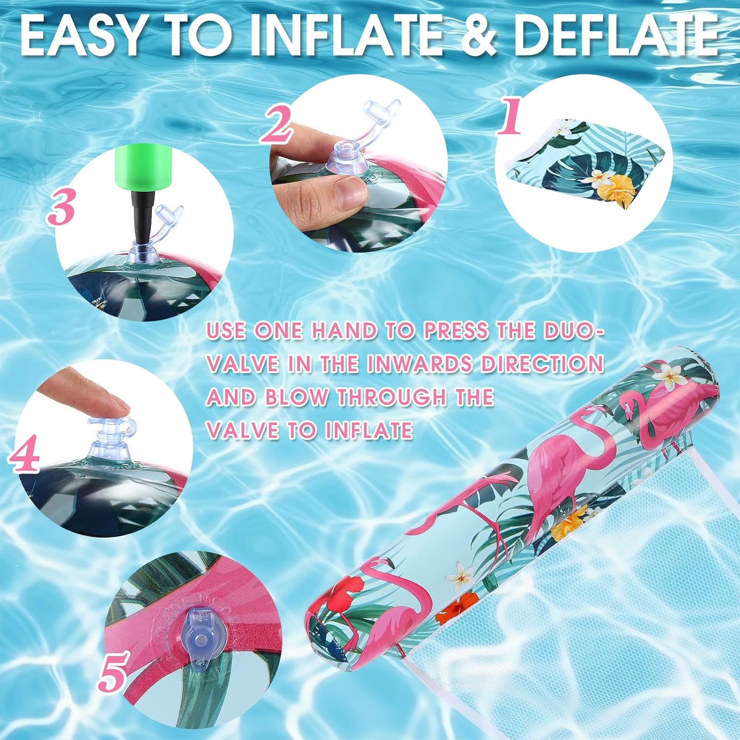 Gemscream Inflatable Pool Floats for Adults with Air Pump 4-in-1 Water Hammock Lounge Rafts Chairs Saddle Vacation Relax Toy for Summer Swimming Luau Party Beach