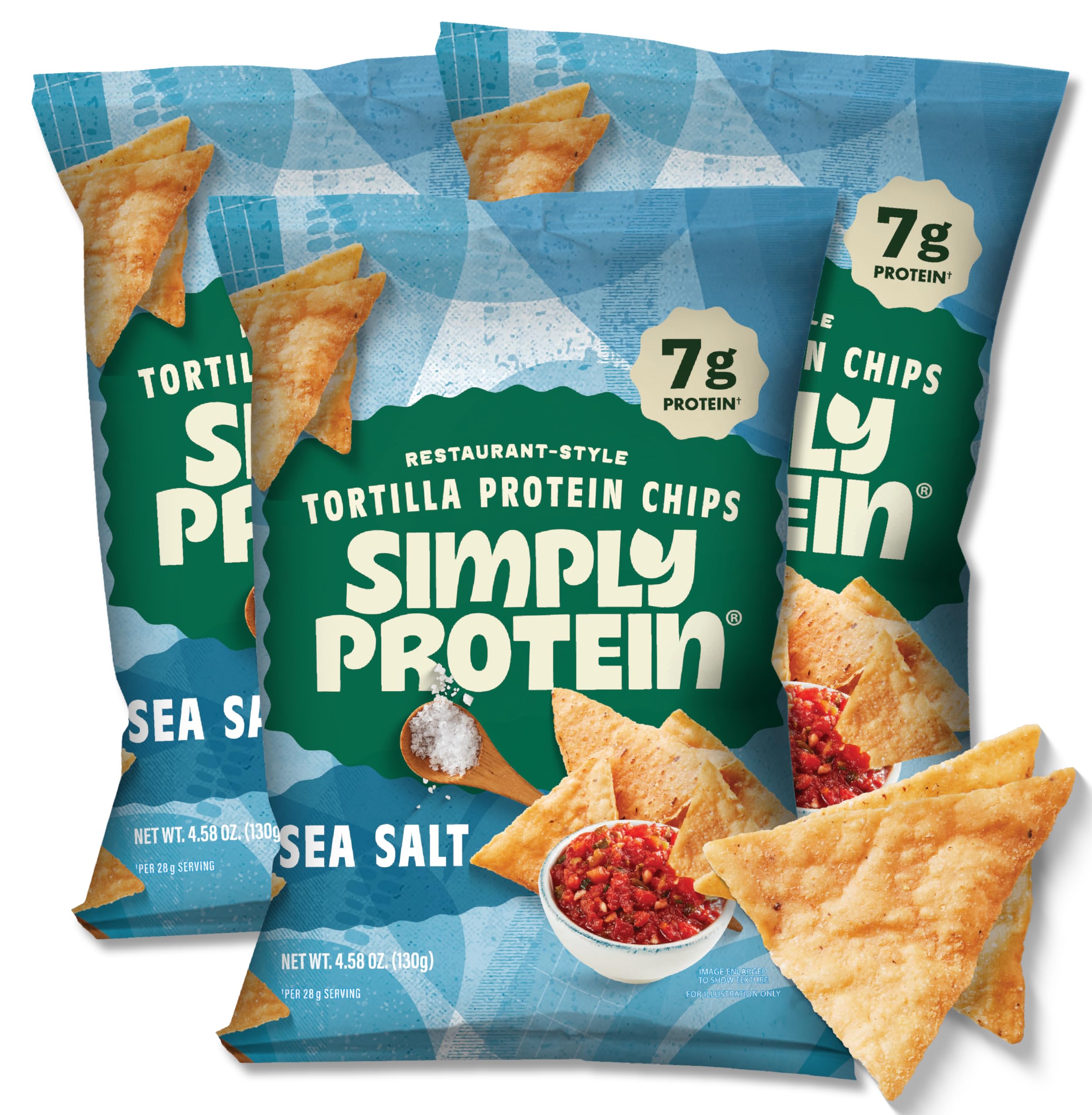 Simply Protein - Tortilla Chips, Restaurant Style Protein Chips, Sea Salt (3-Pack) - 7g Protein, 140 Calories, Gluten Free, Vegan - Plant Based Protein Snacks - Healthy Snacks - 3 Bags, 4.58oz (130g)