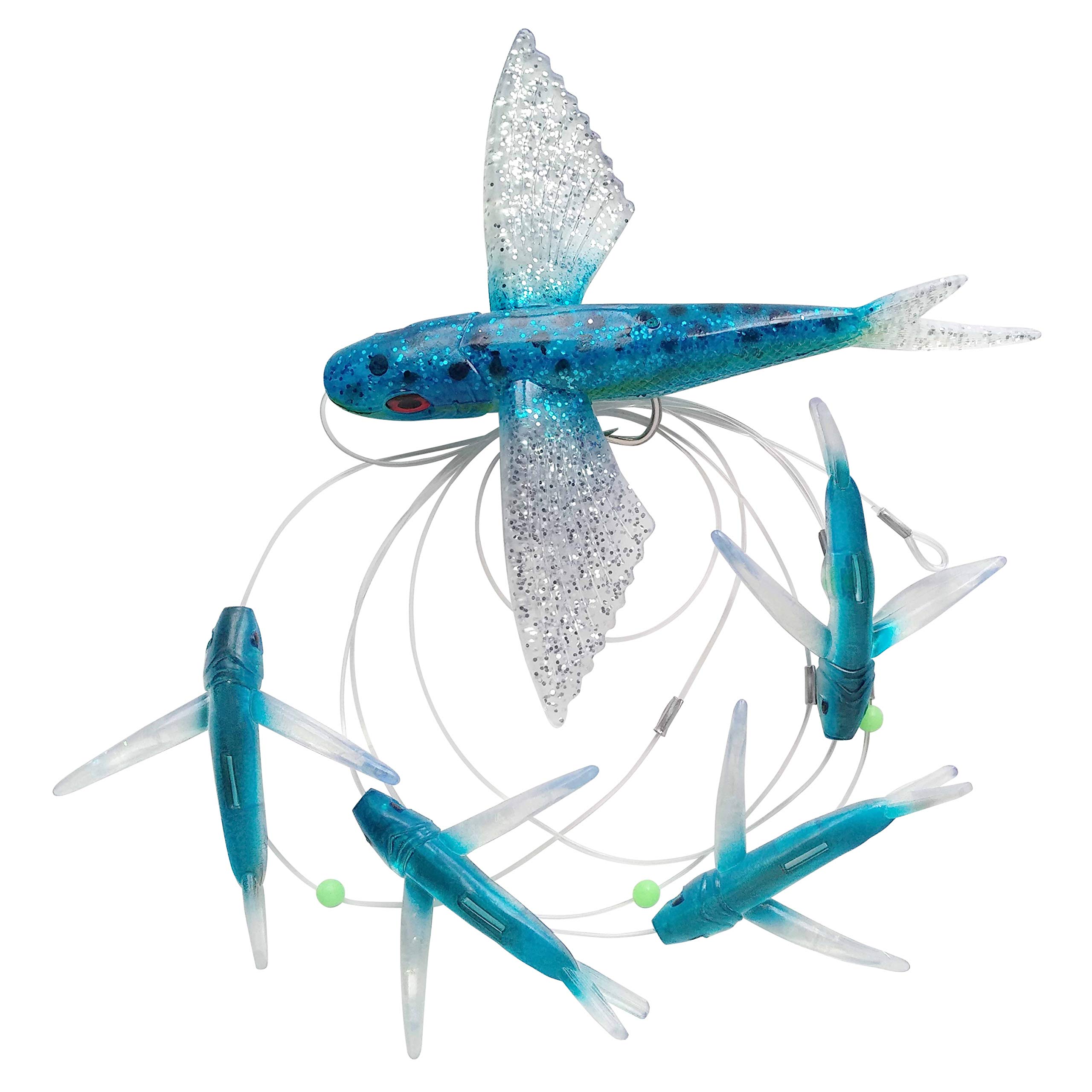 OCEAN CAT 5 Pcs Flying Fish Daisy Chain Trolling Lure Set Seawater Soft Lure Baits with Rigged Hook for Marlin Tuna Mahi Dolphin Durado Wahoo Big Game Saltwater Fishing Tackle